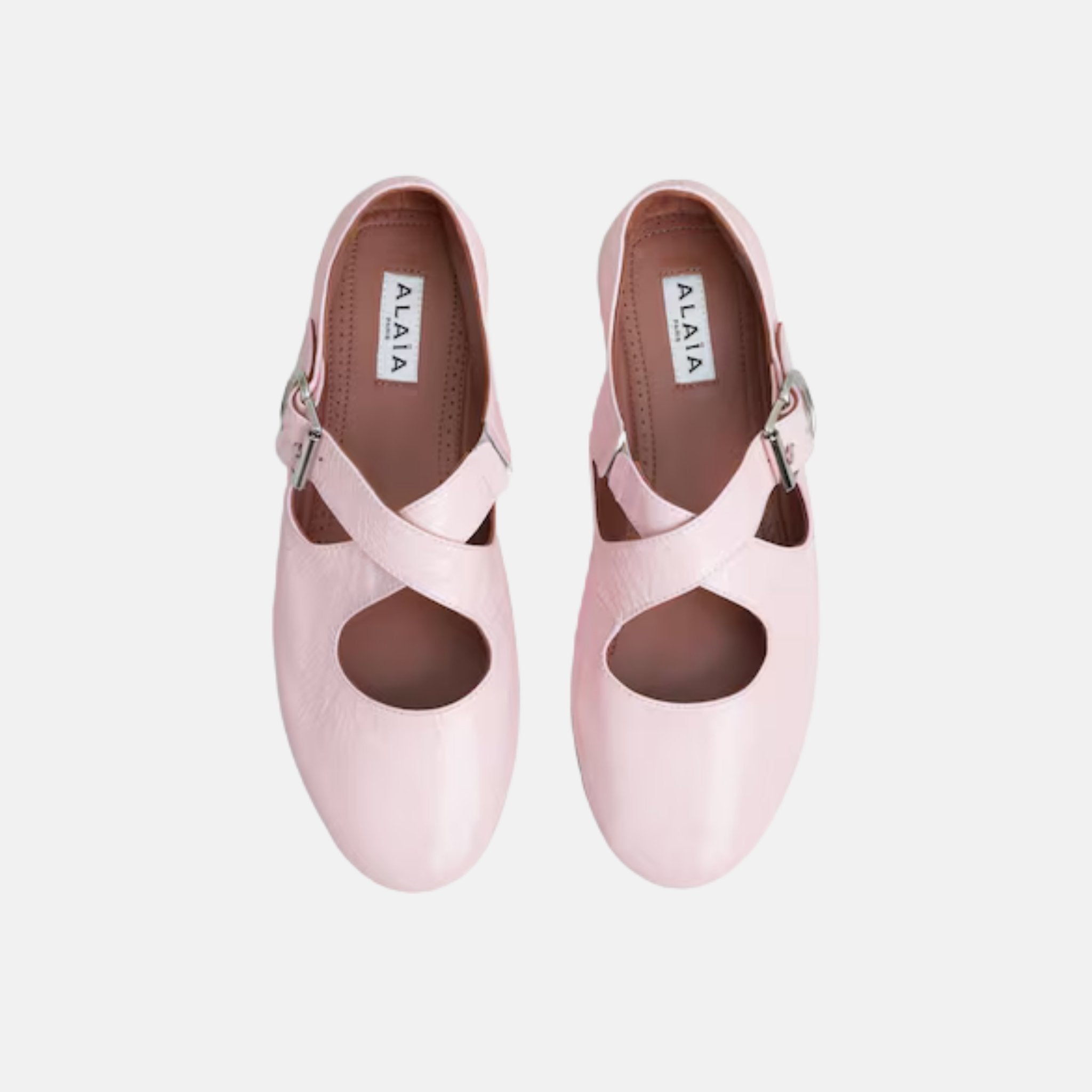 Alaia Criss Cross Ballet Flats In Patent Calfskin, Pink, Top