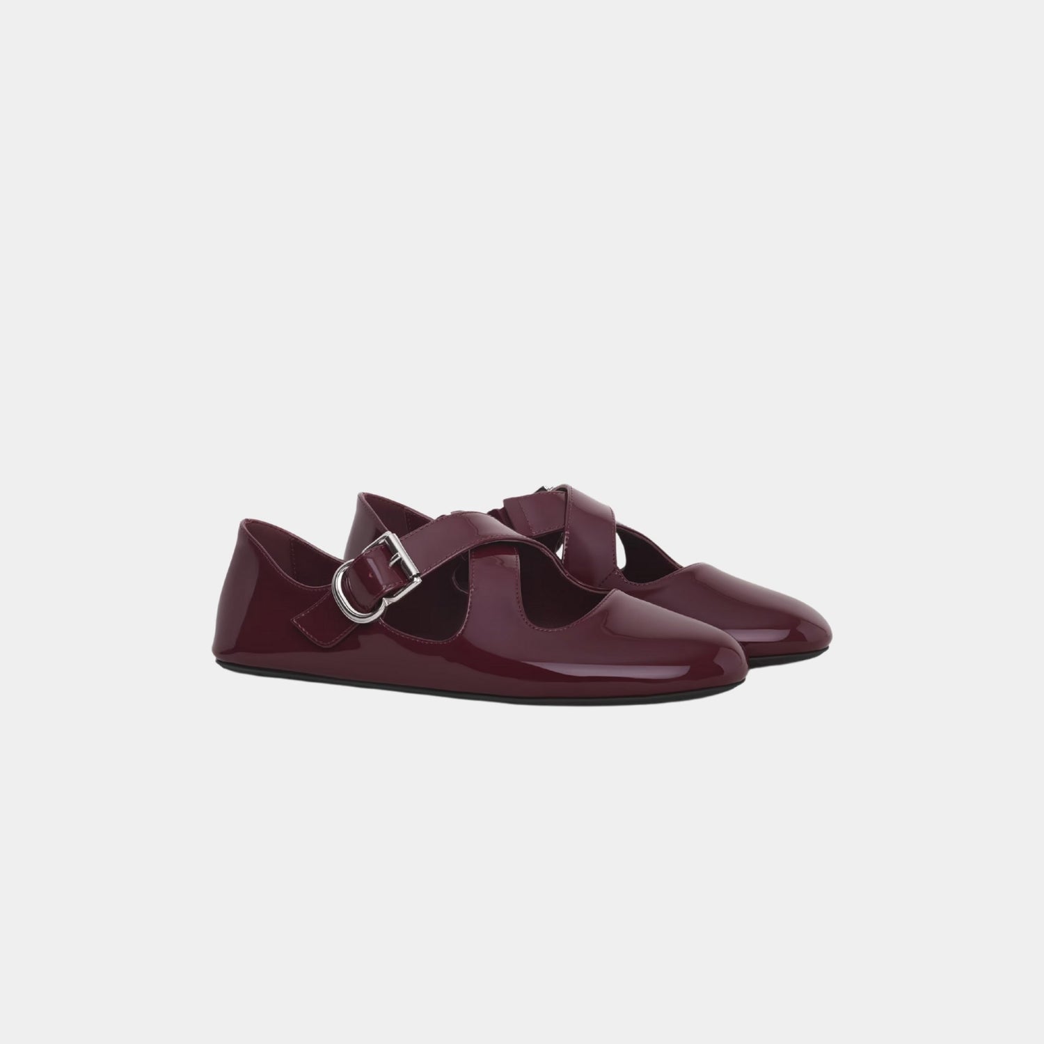 Alaia Criss Cross Ballet Flats In Patent Calfskin, Red, Front