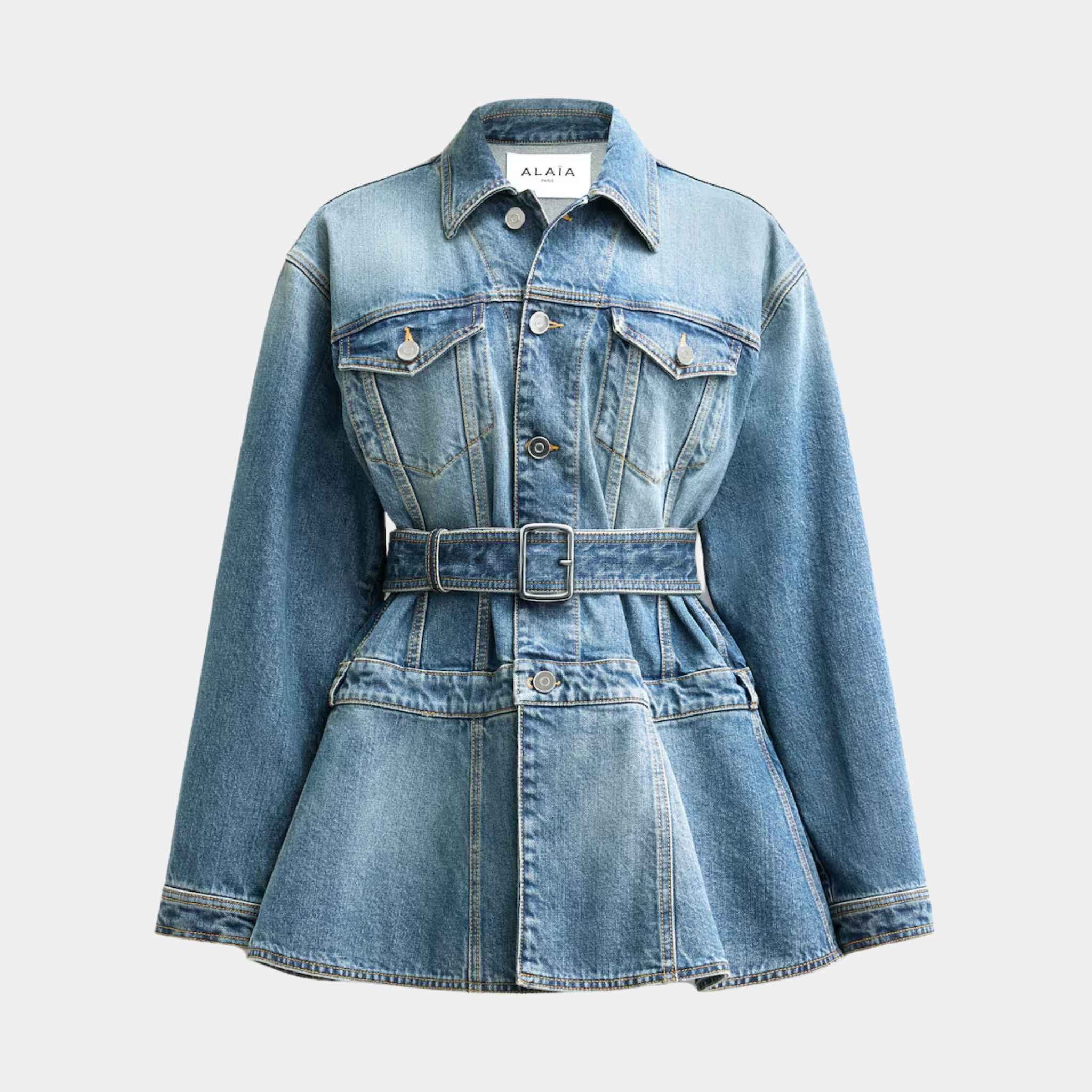 Alaia Denim Peplum Jacket, Front View