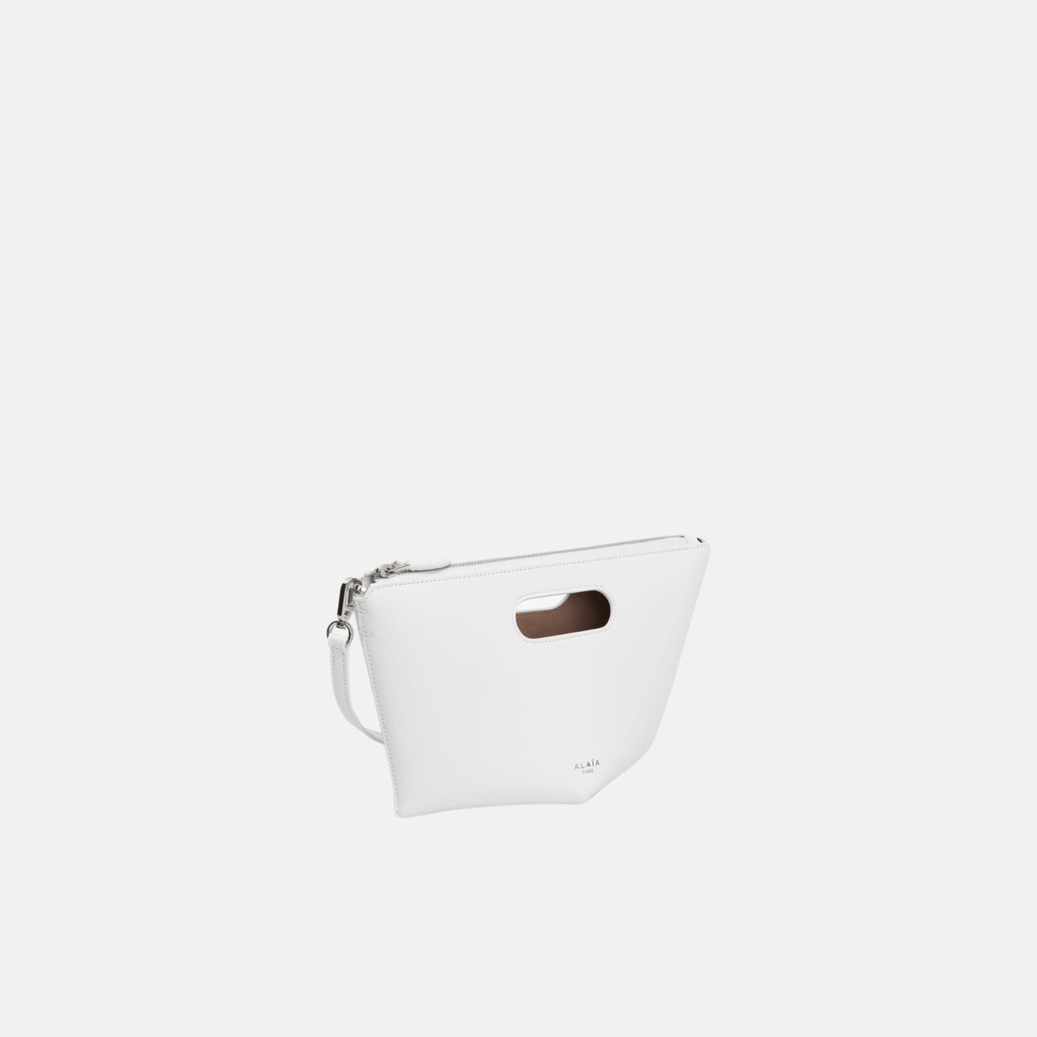 Alaia Folded Zipped Bag In Calfskin, White, Side