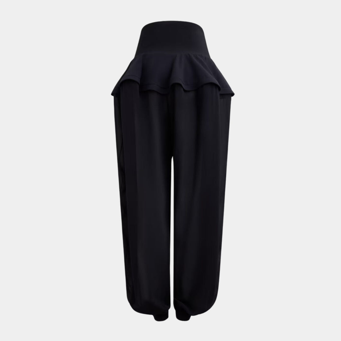 Alaia Georgette Peplum Pants, Black, Front View