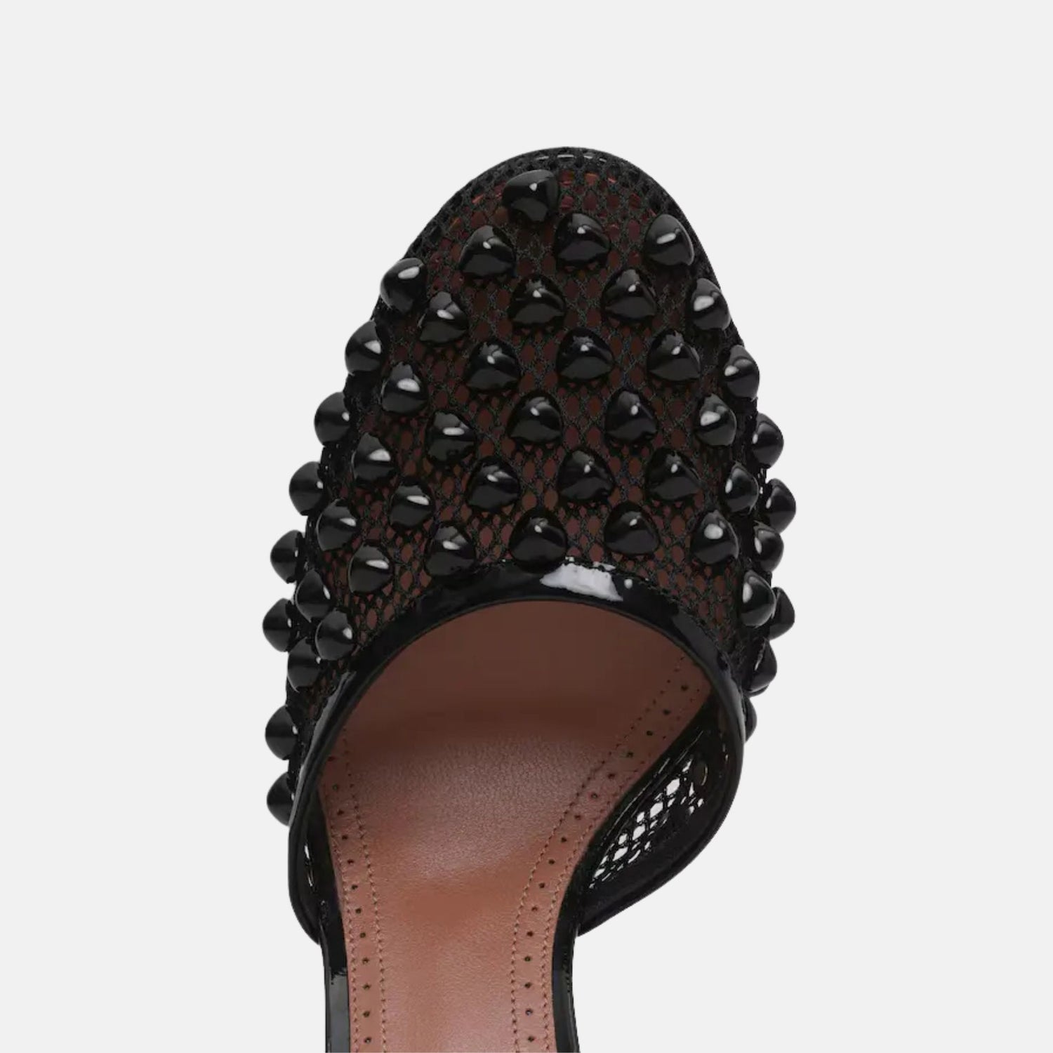 Alaia High Fishnet Pumps With Studs, Black, Top
