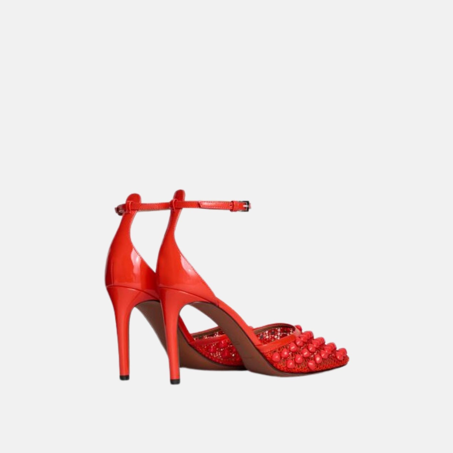 Alaia High Fishnet Pumps With Studs, Red, Side