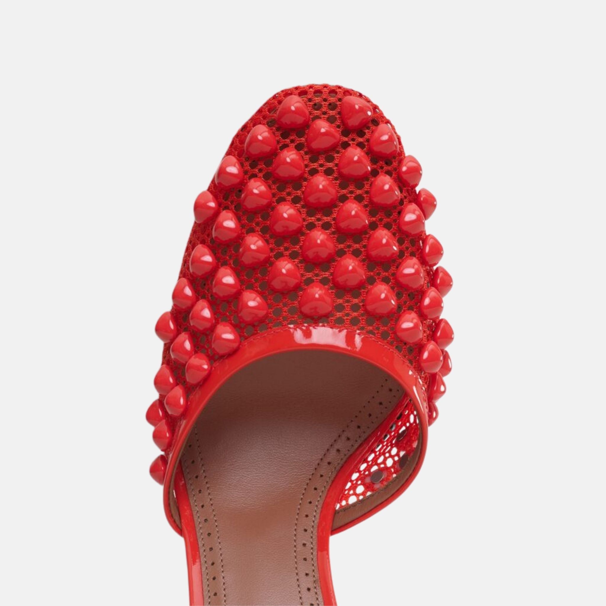 Alaia High Fishnet Pumps With Studs, Red, Top
