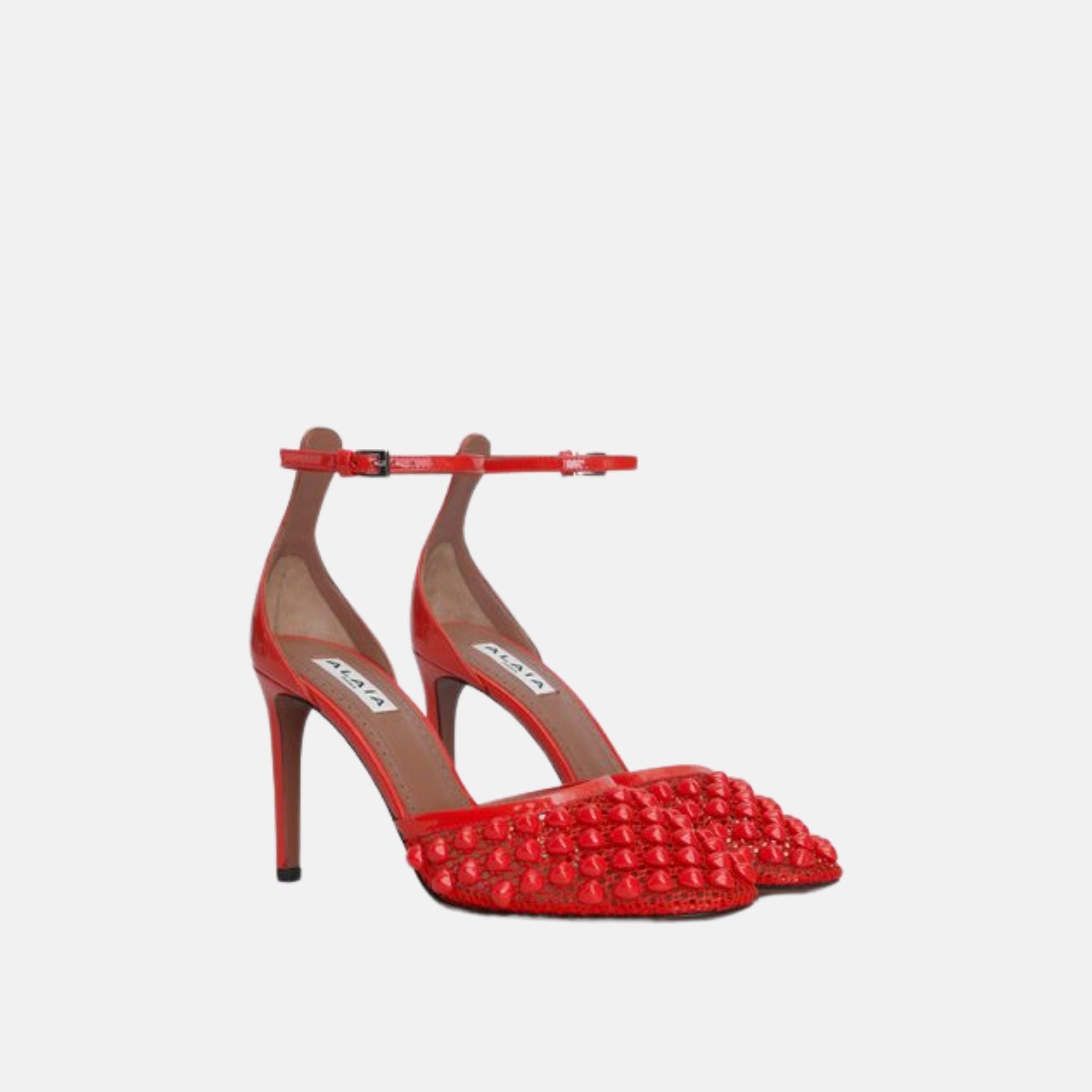 Alaia High Fishnet Pumps With Studs, Red