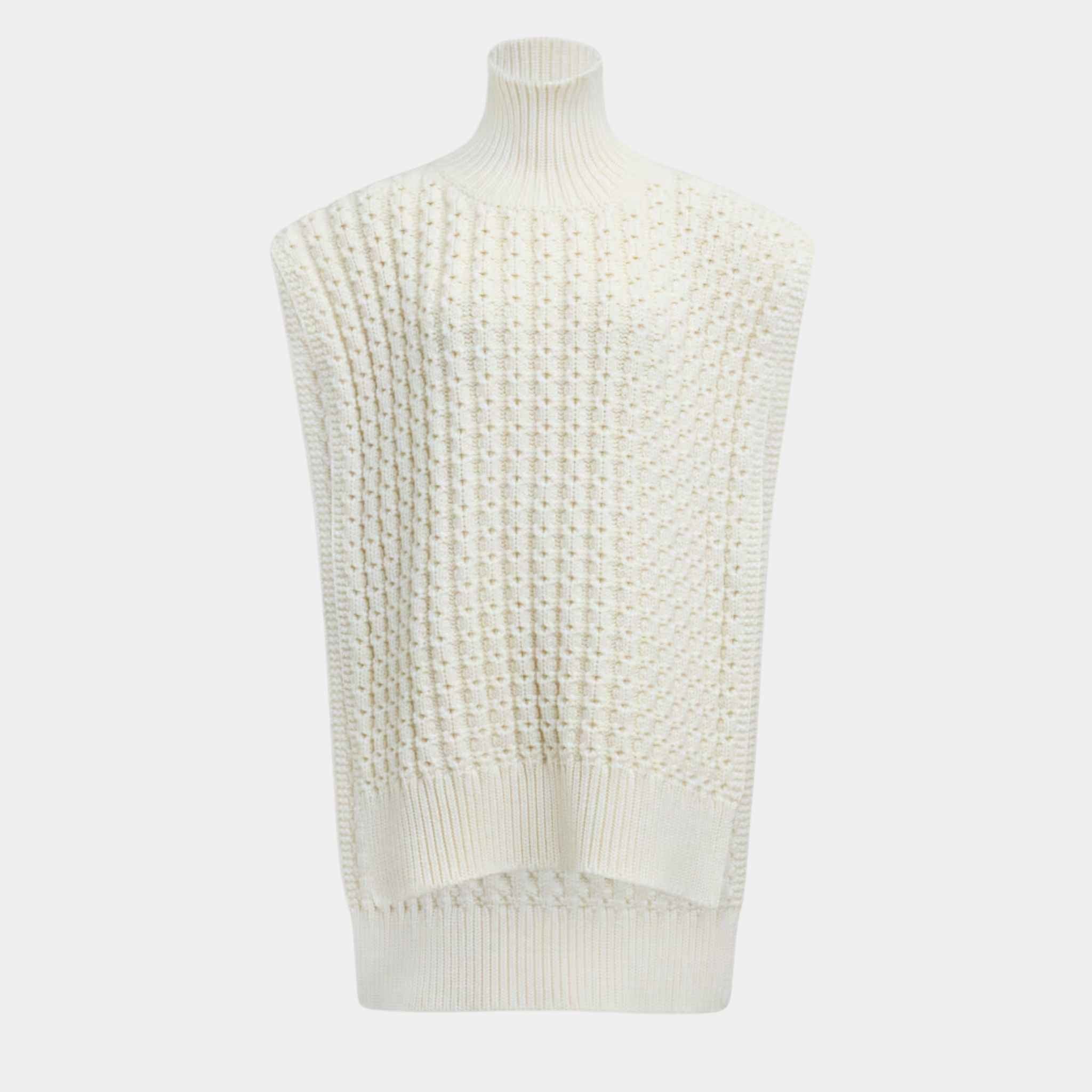 Alaia Honeycomb Wool Sweater Vest, White, Front View