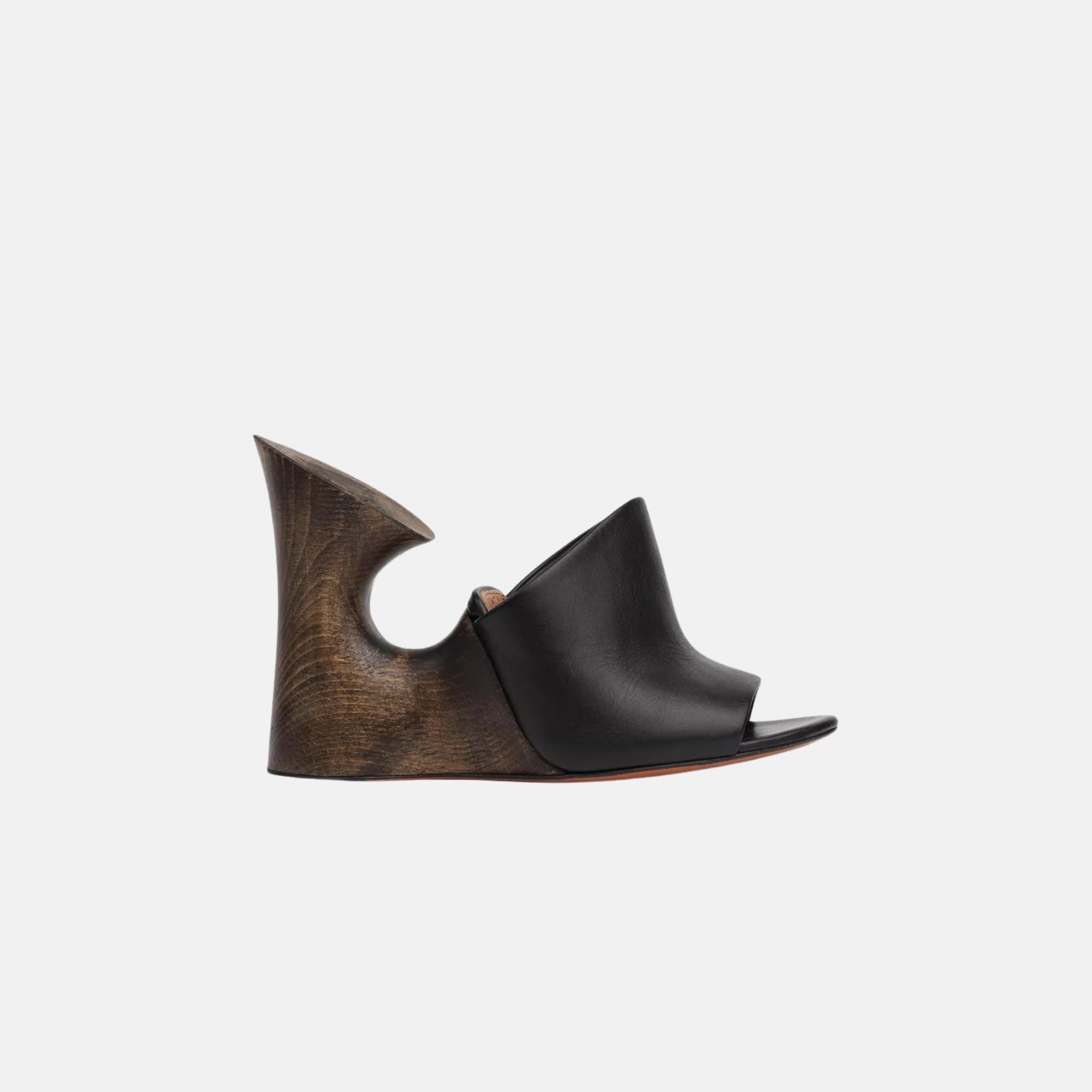 Alaia La Sculpture Mules In Calfskin And Wood, Black, Side