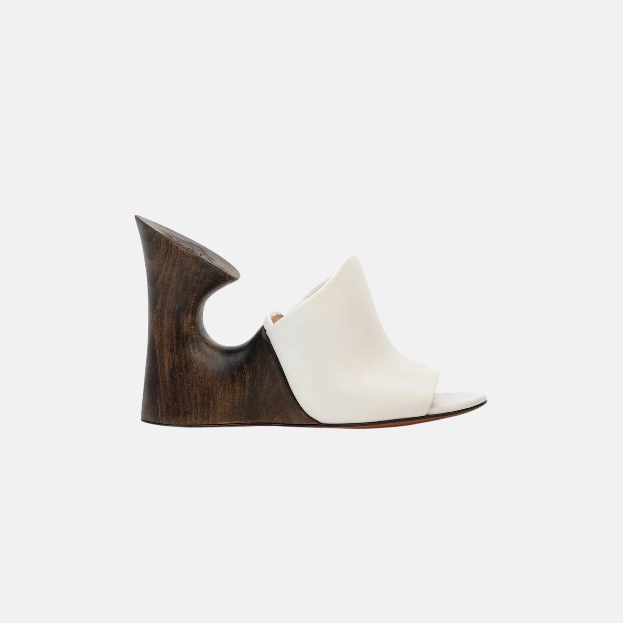 Alaia La Sculpture Mules In Calfskin And Wood, White, Side