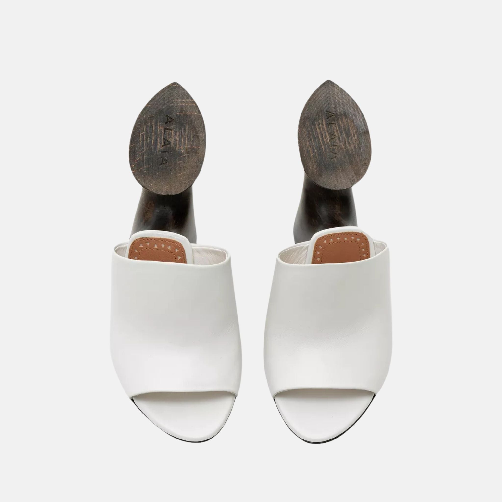 Alaia La Sculpture Mules In Calfskin And Wood, White, Top