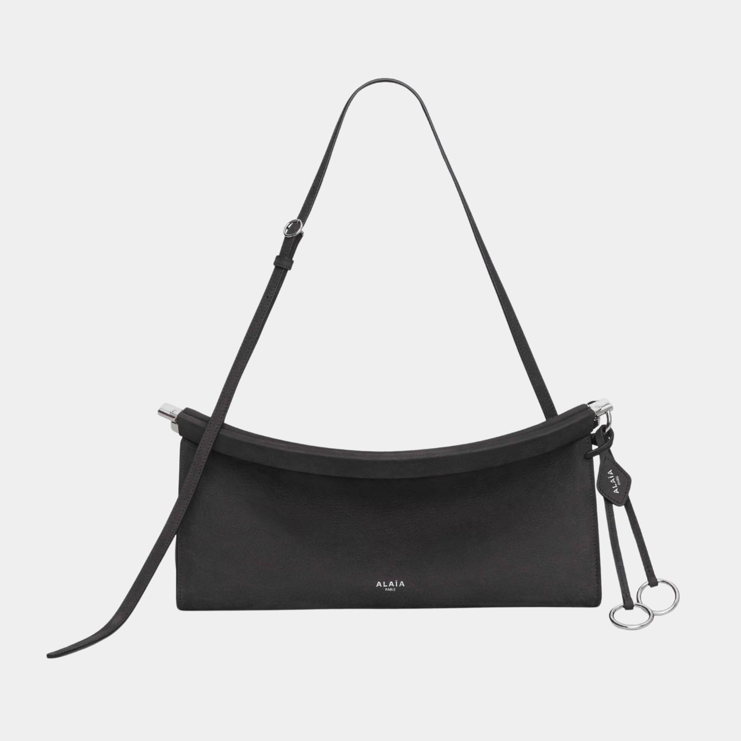 Alaia Le Click East West Medium Bag In Nubuck, Anthracite, Front