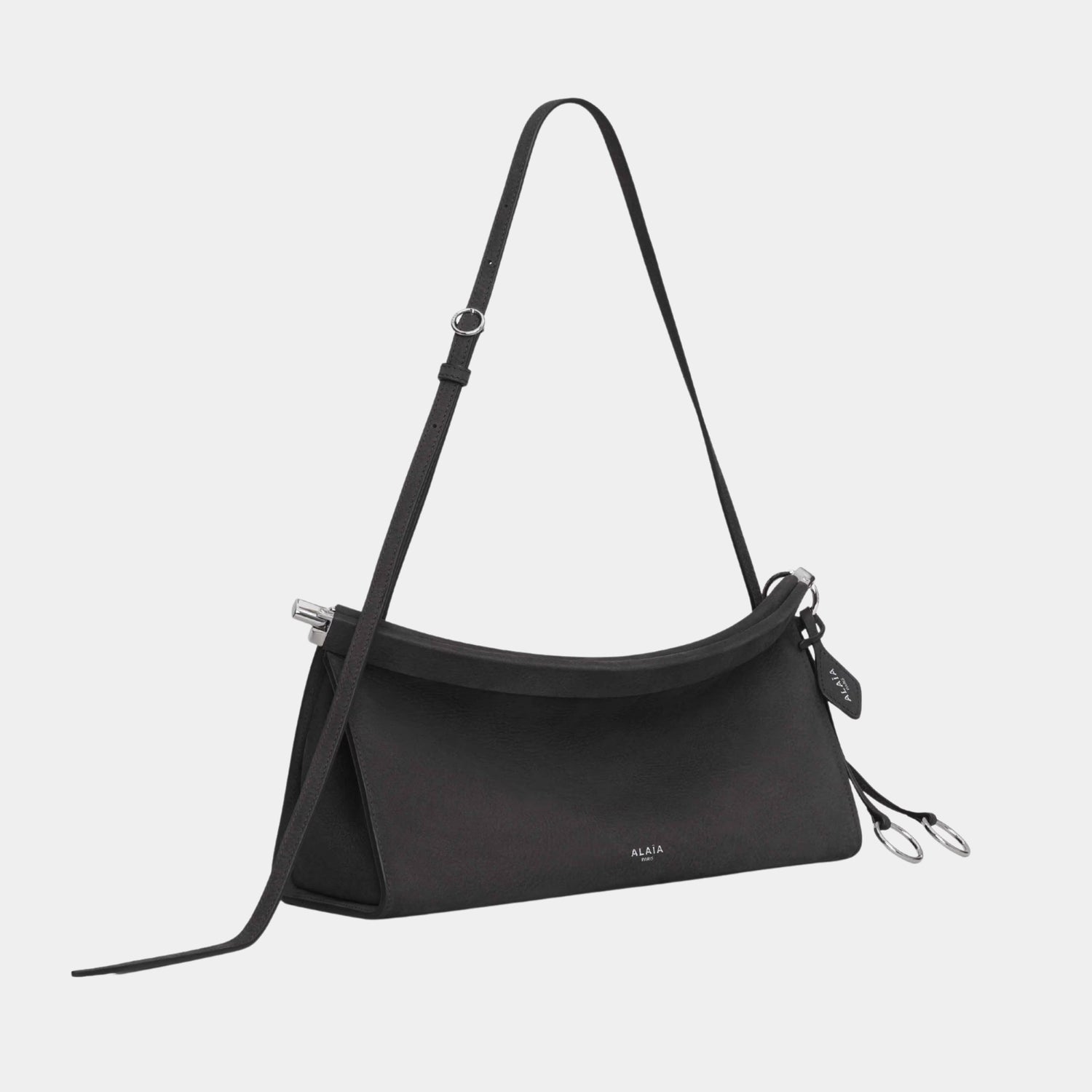 Alaia Le Click East West Medium Bag In Nubuck, Anthracite, Side