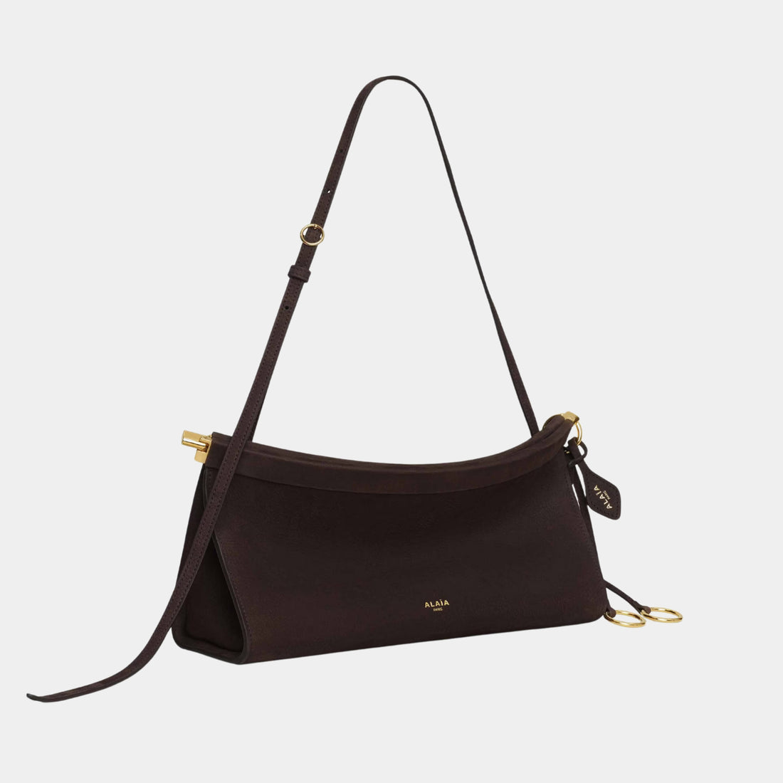 Alaia Le Click East West Medium Bag In Nubuck, Dark Brown, Side