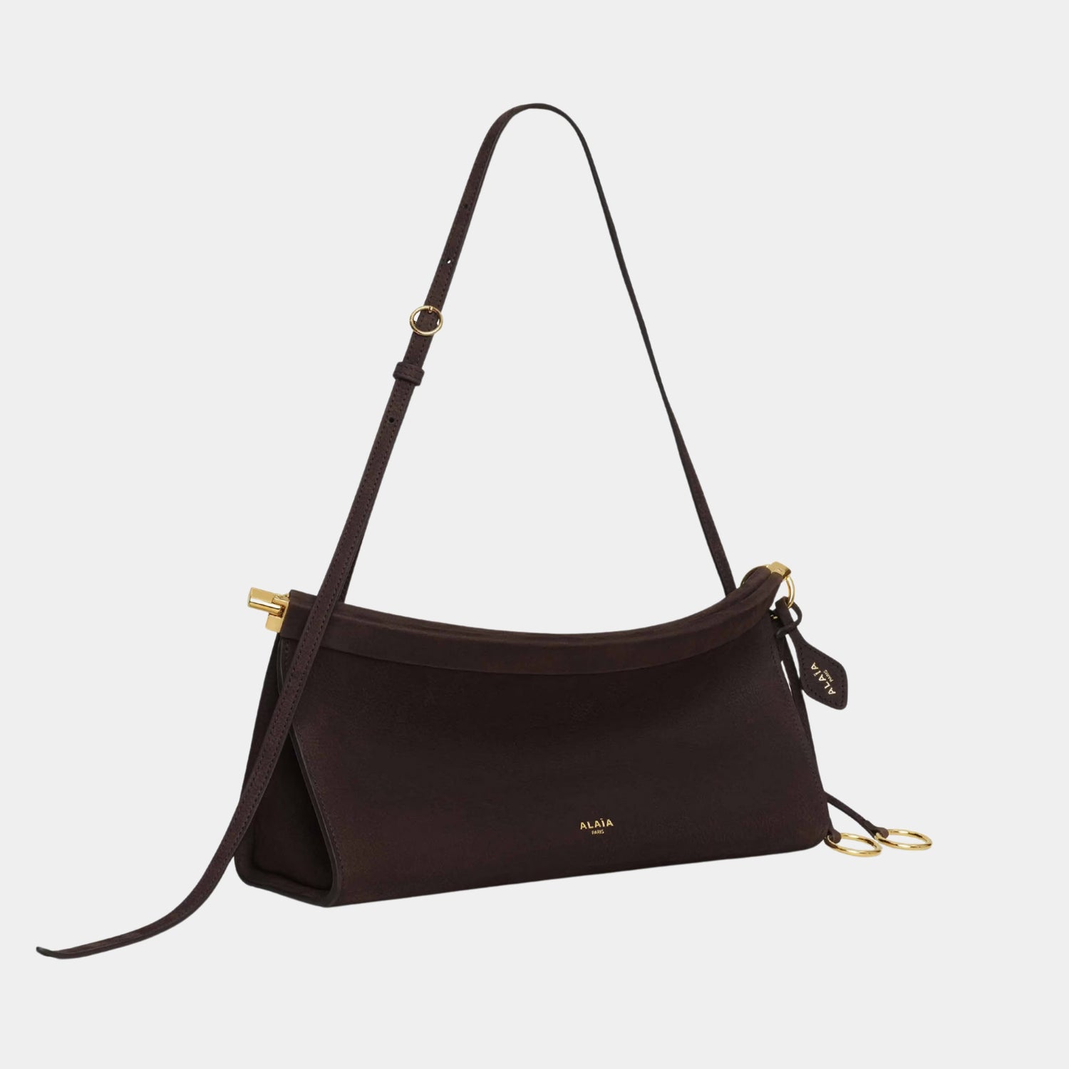 Alaia Le Click East West Medium Bag In Nubuck, Dark Brown, Side