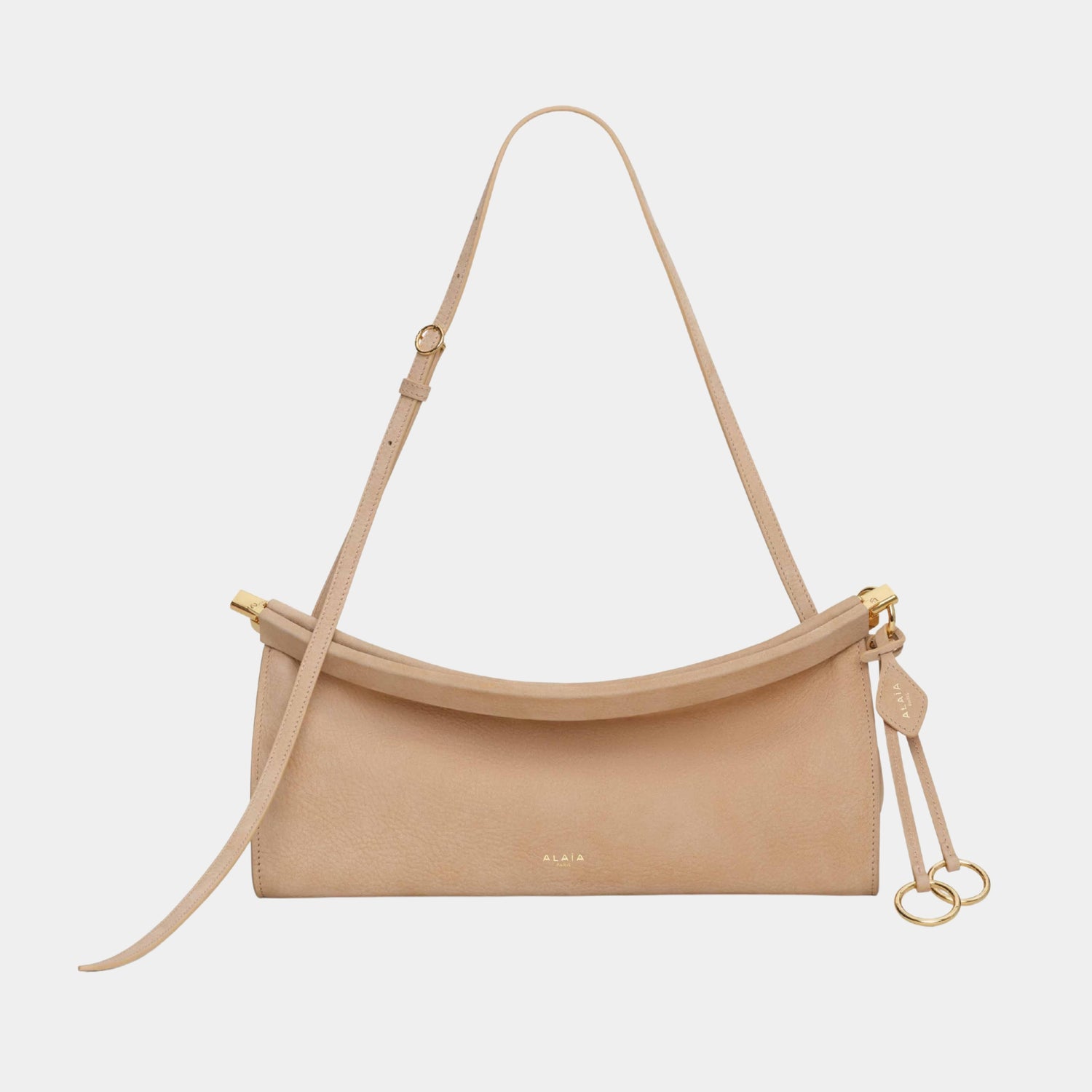 Alaia Le Click East West Medium Bag In Nubuck, Desert, Front