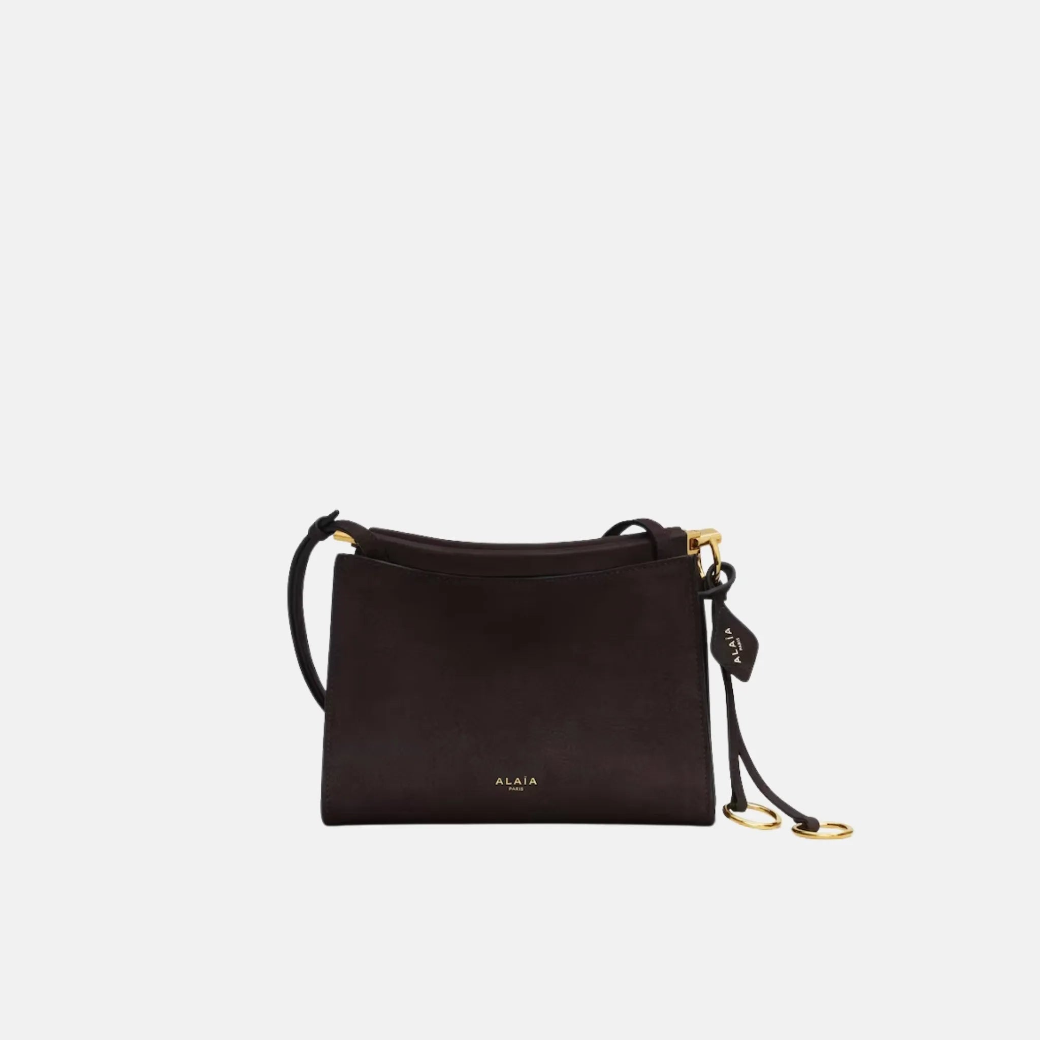 Alaia Le Click Small Square Bag in Nubuck, Brown, Front