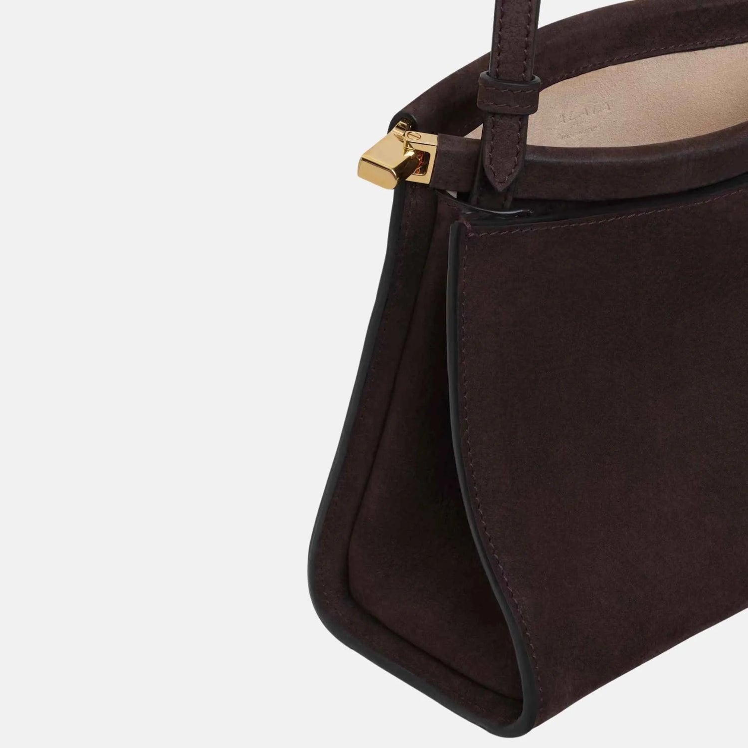 Alaia Le Click Small Square Bag in Nubuck, Brown, Inside