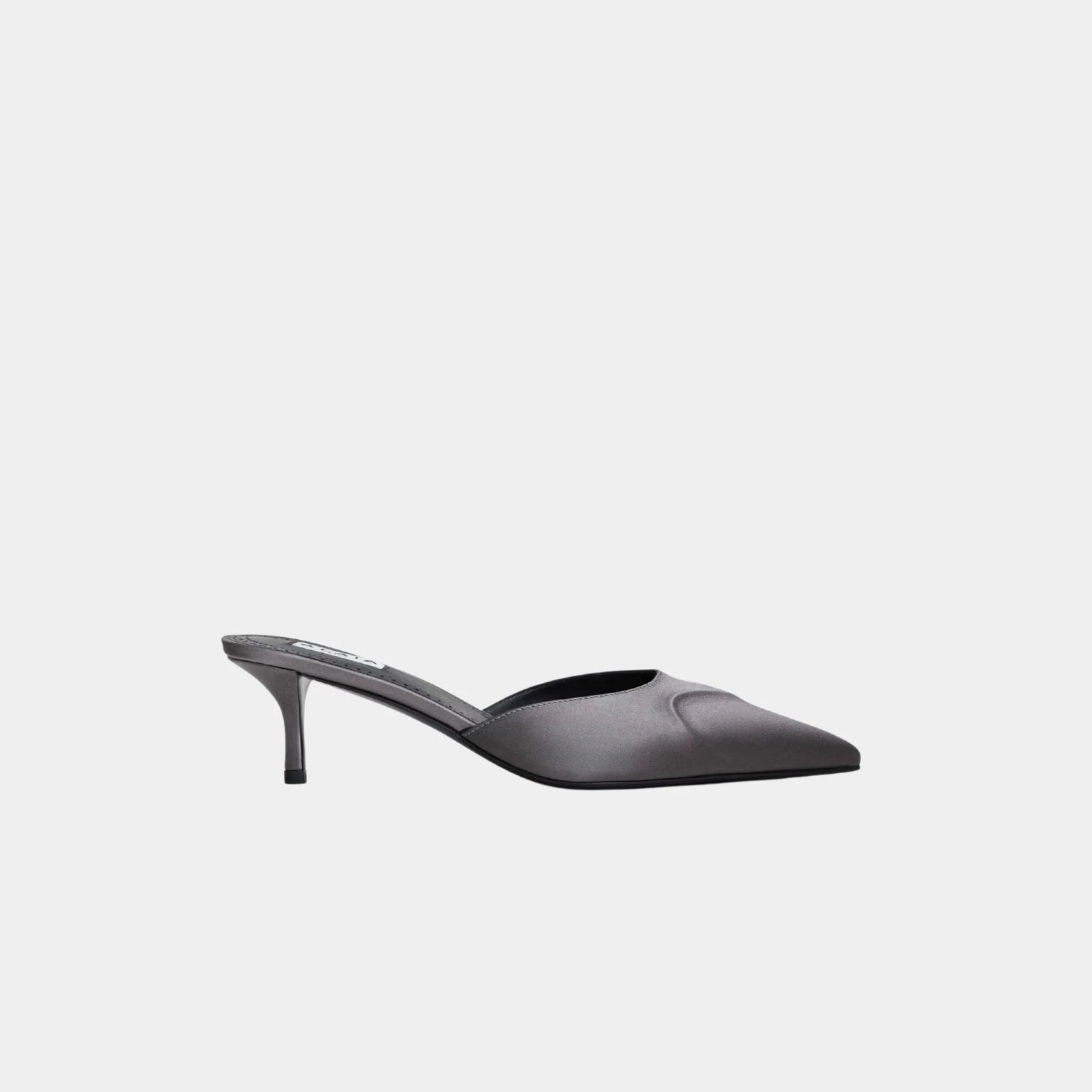 Alaia Le Coeur 3D Mules in Satin, Taupe, Side