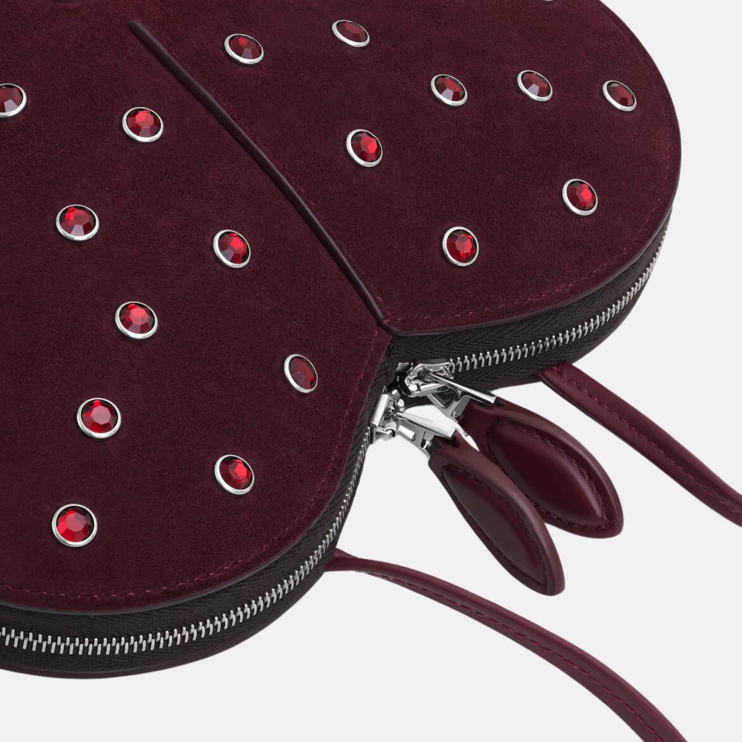 Alaia Le Coeur Bag In Strass Suede Goatskin, Red, Close View