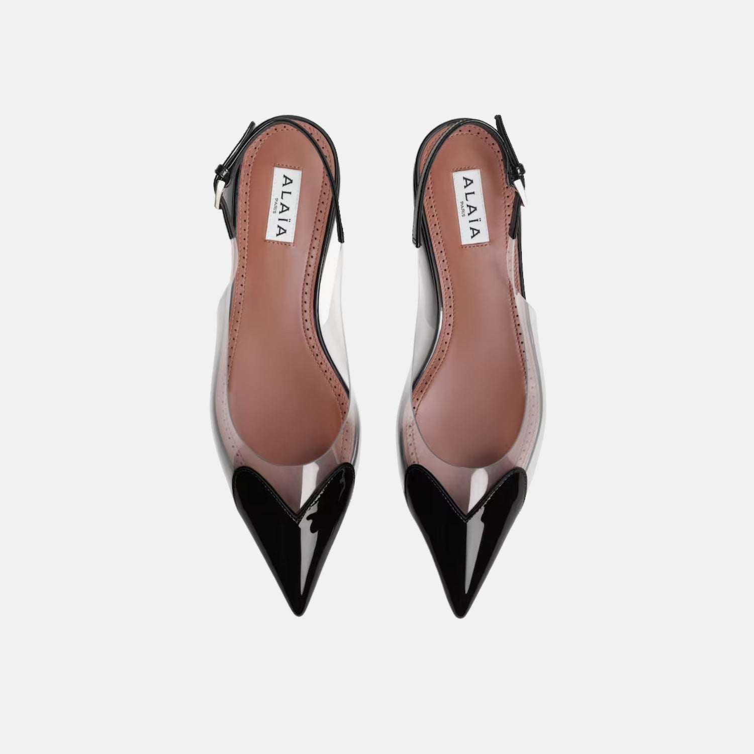 Alaia Le Coeur Flat Slingbacks In Patent Calfskin, Black, Top View