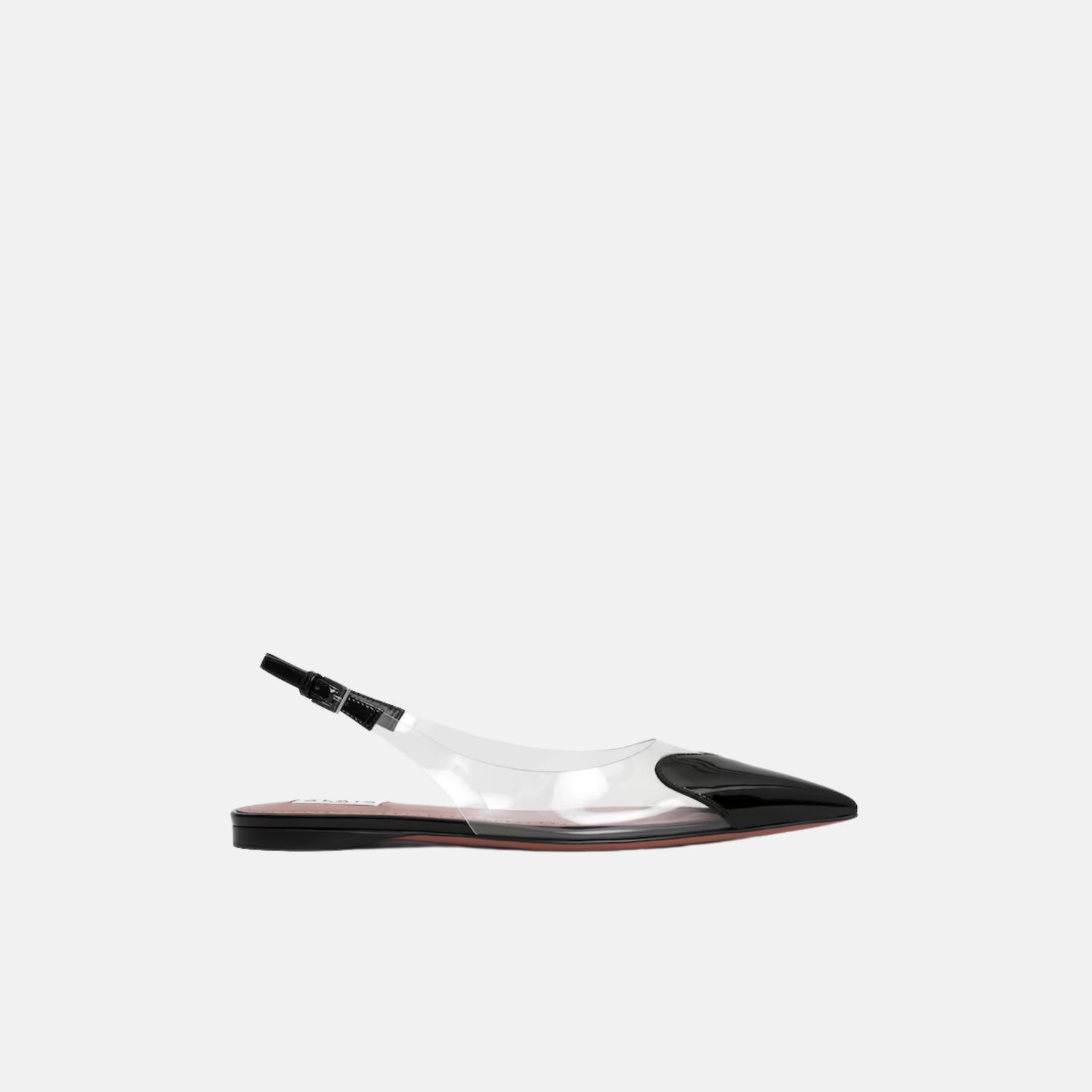 Alaia Le Coeur Flat Slingbacks In Patent Calfskin, Black, Side View