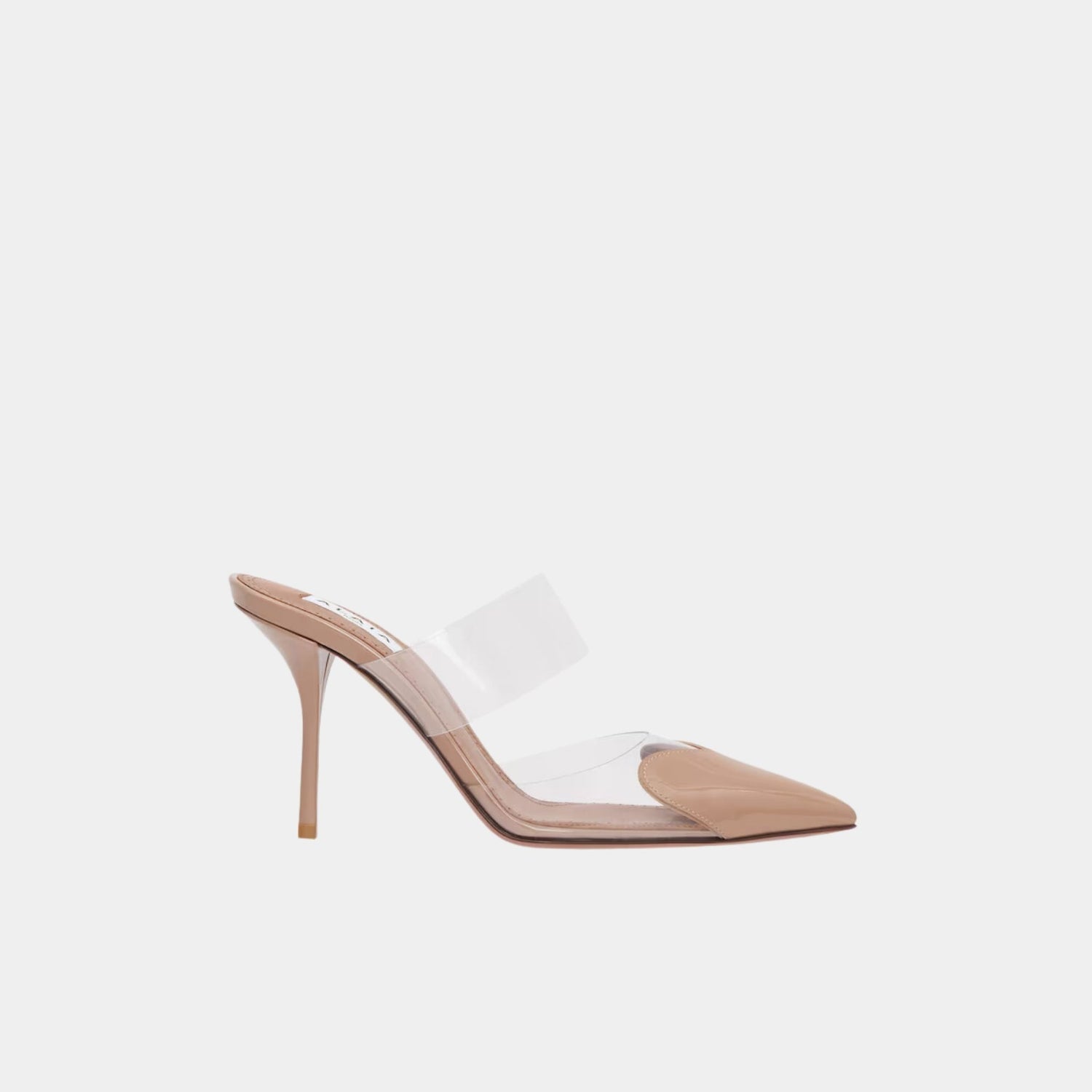 Alaia Le Cœur Mules In Patent Calfskin, Beige, Side View