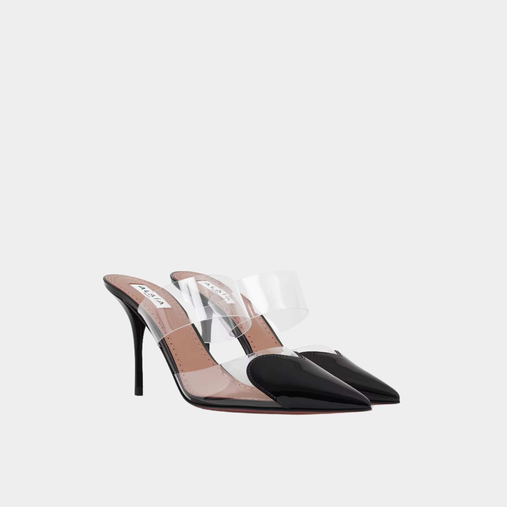 Alaia Le Cœur Mules In Patent Calfskin, Black, Frontside View