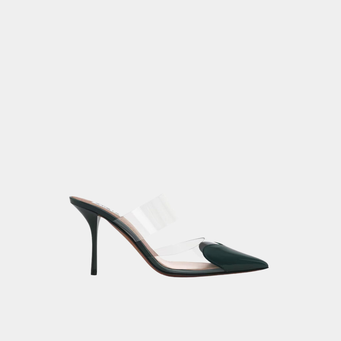 Alaia Le Cœur Mules In Patent Calfskin, Green, Side View