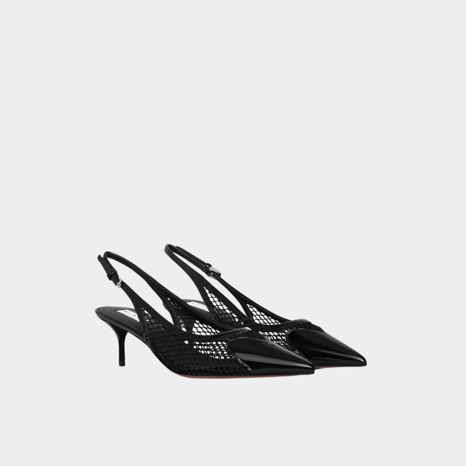 Alaia Le Cœur Slingbacks In Fishnet, Black, Front View