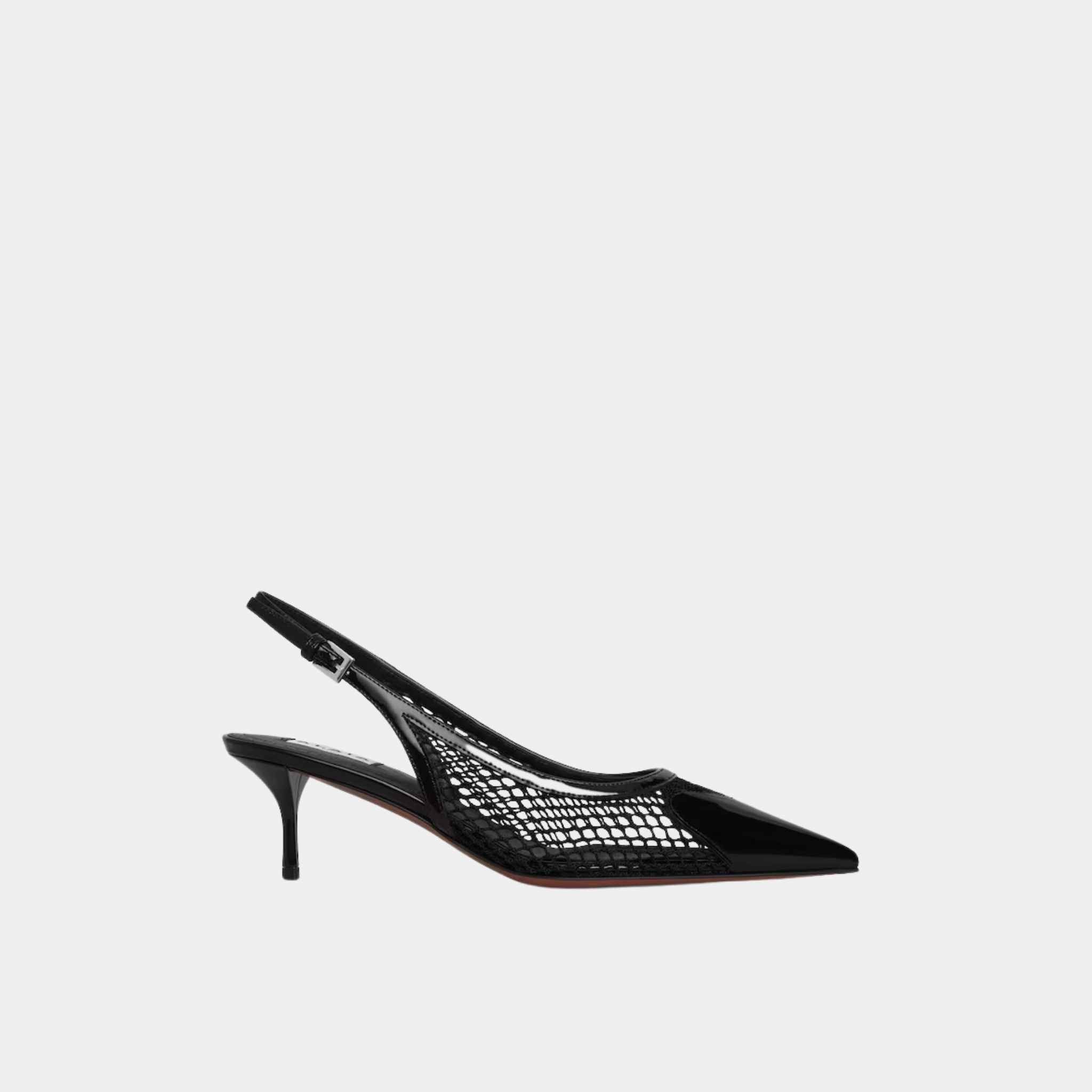 Alaia Le Cœur Slingbacks In Fishnet, Black, Side View