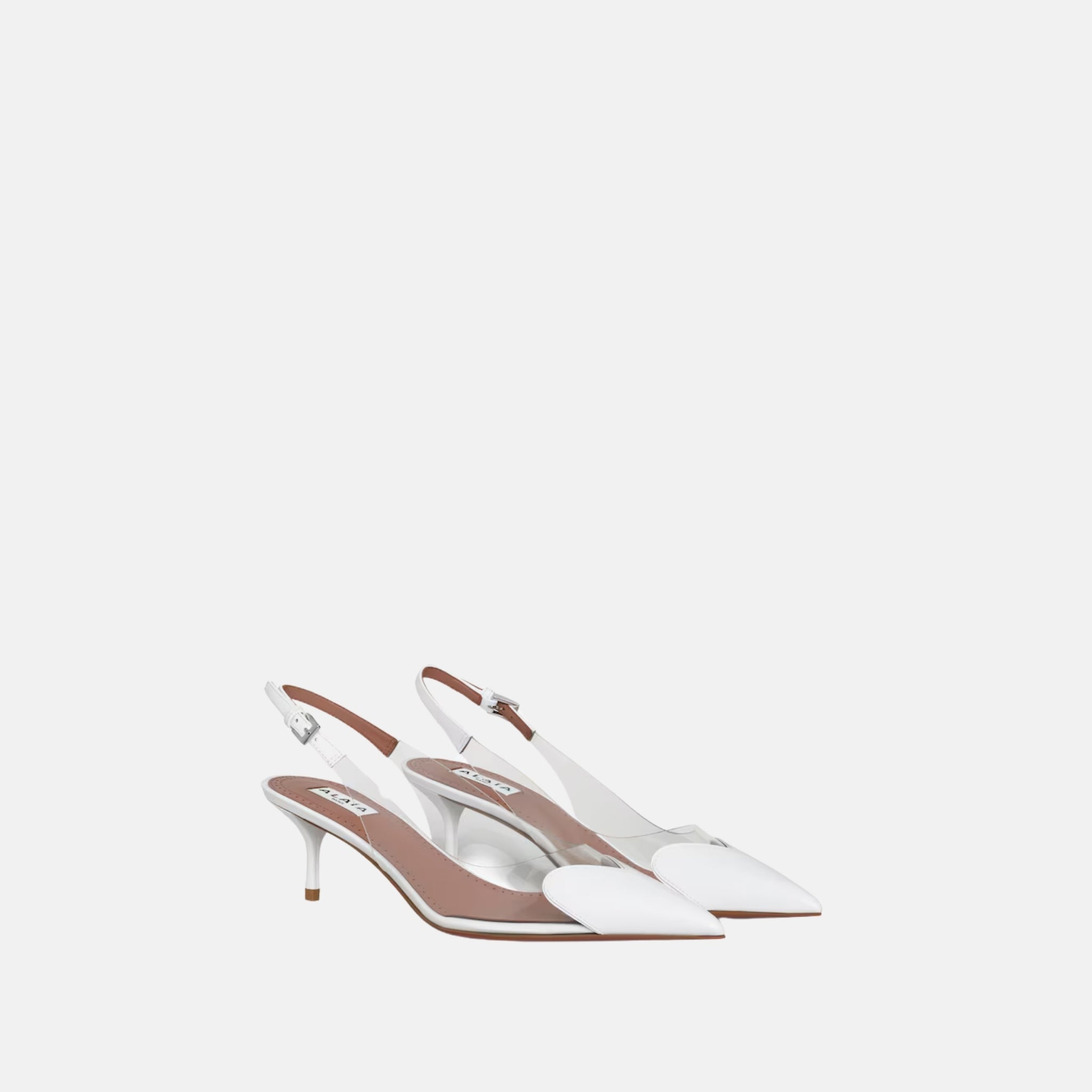 Alaia Le Cœur Slingbacks in Patent Lambskin, White, Back View