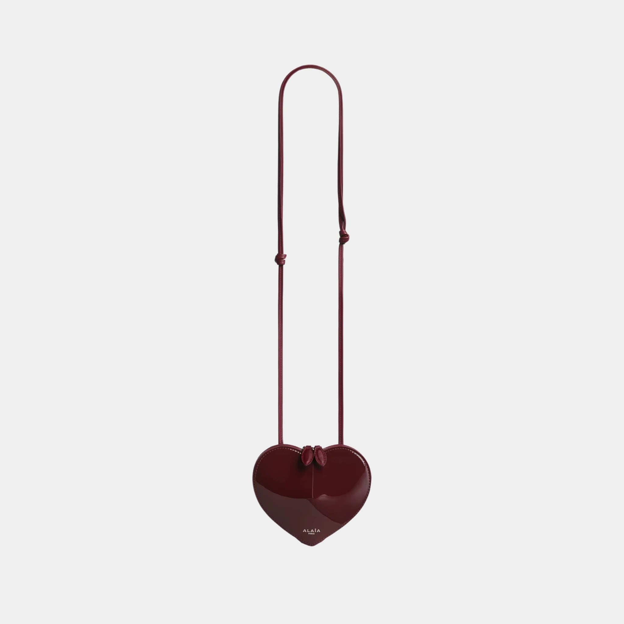 Alaia Le Coeur Small Bag in Patent Leather, Burgundy, Front