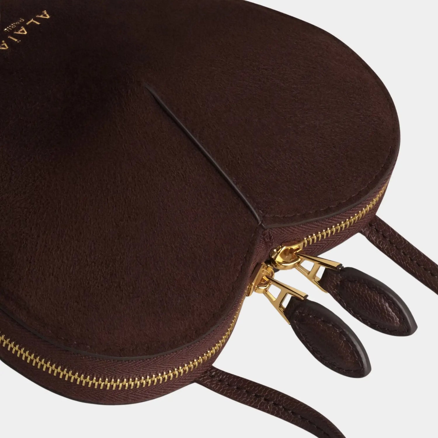 Alaia Le Coeur Small Bi Material Bag in Leather, Brown, Top