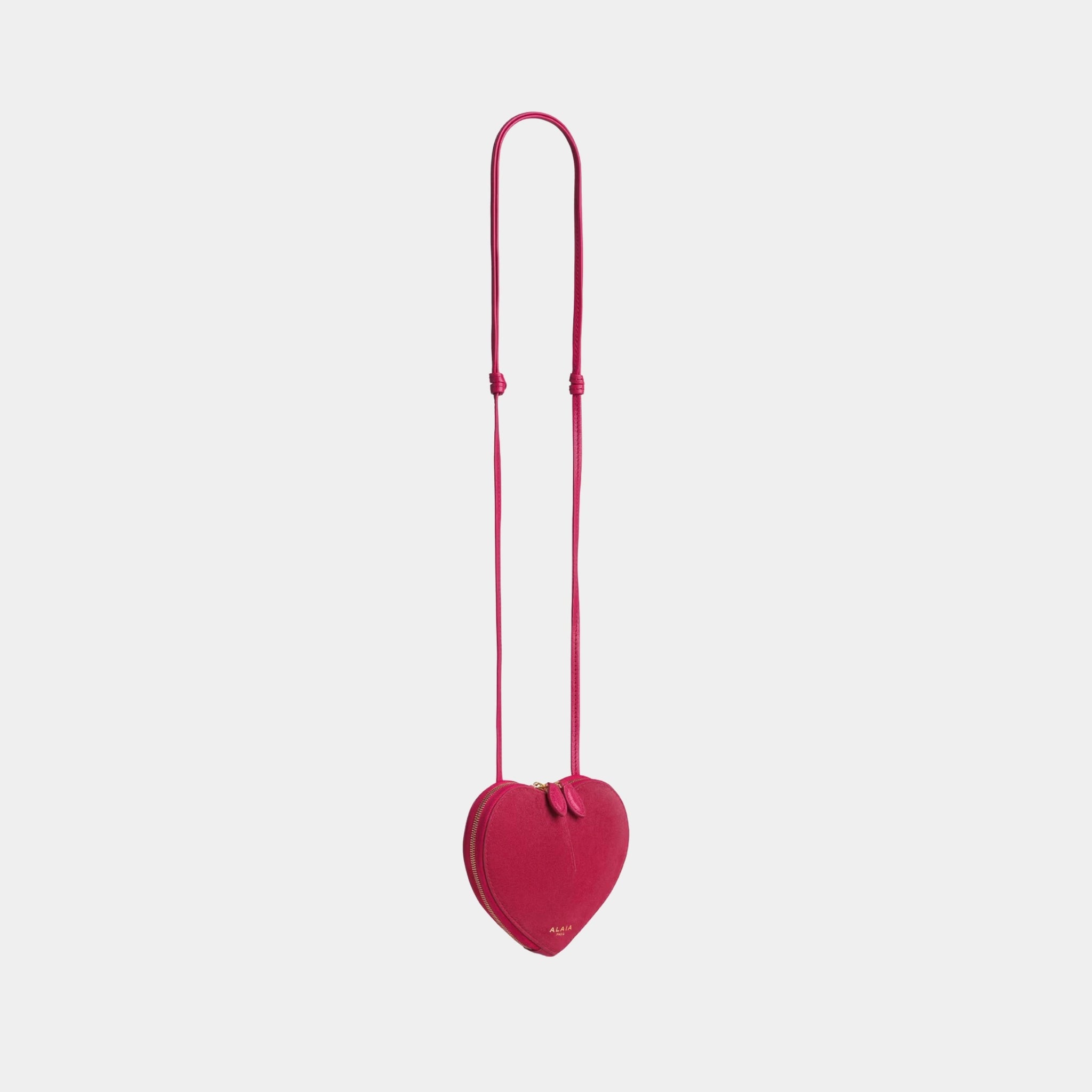 Alaia Le Coeur Small Bi Material Bag in Leather, Framboise, Side
