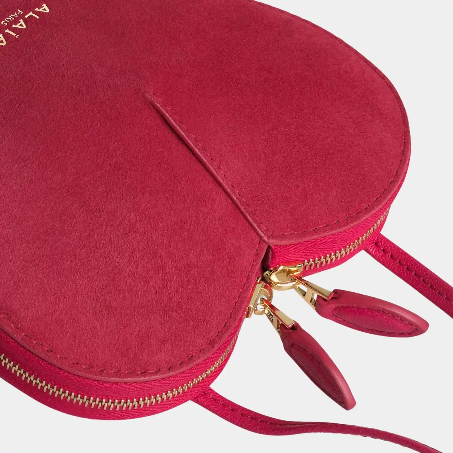 Alaia Le Coeur Small Bi Material Bag in Leather, Framboise, Top