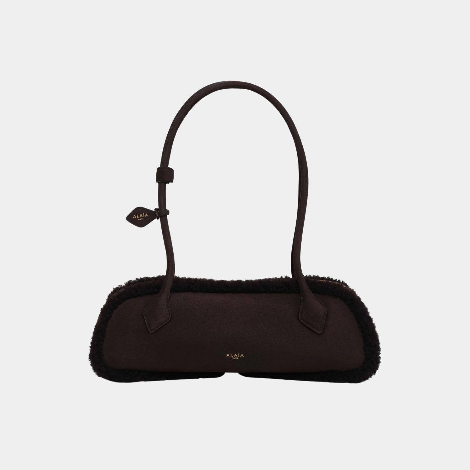 Alaia Le Dachshund Medium Shearling Bag, Brown, Front