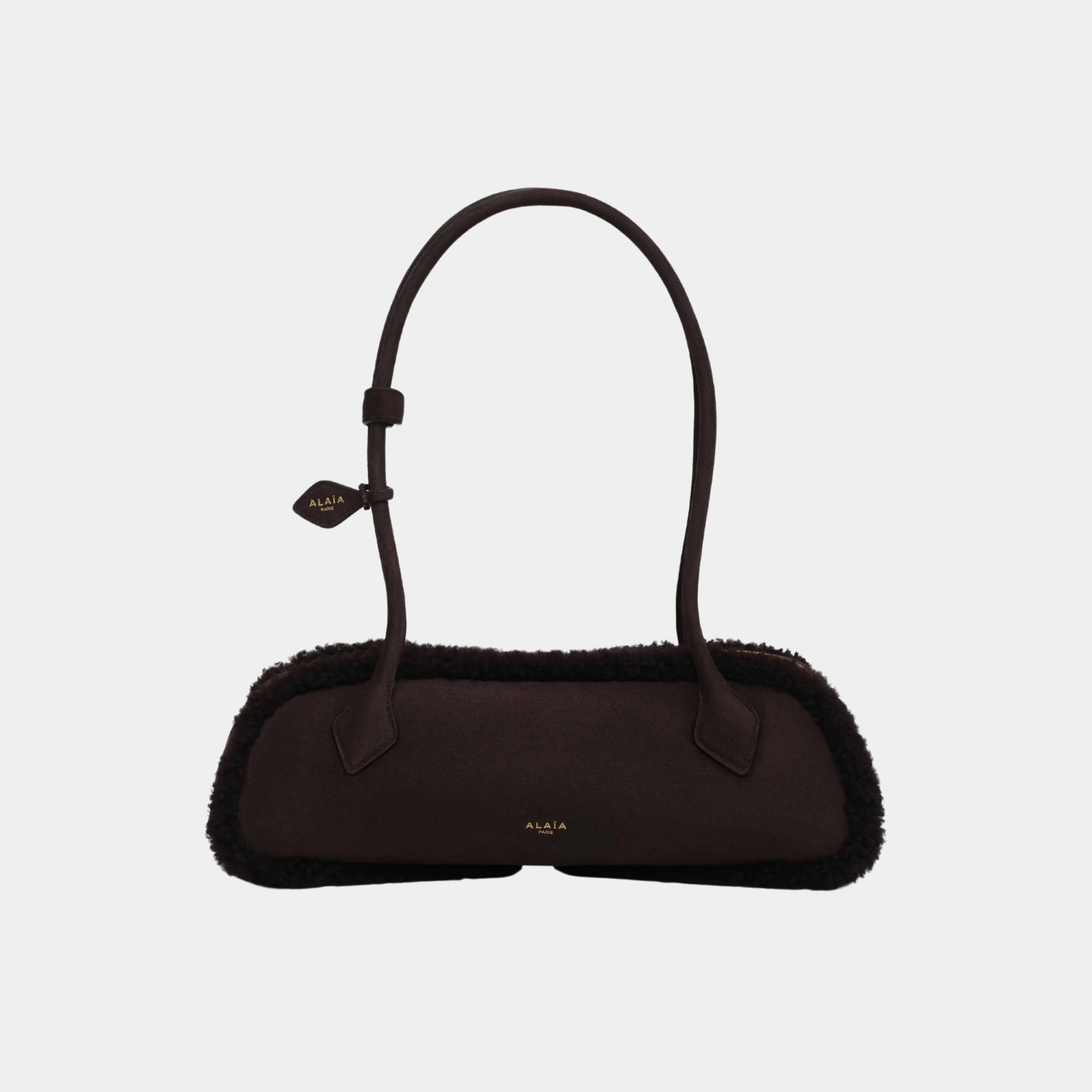 Alaia Le Dachshund Medium Shearling Bag, Brown, Front