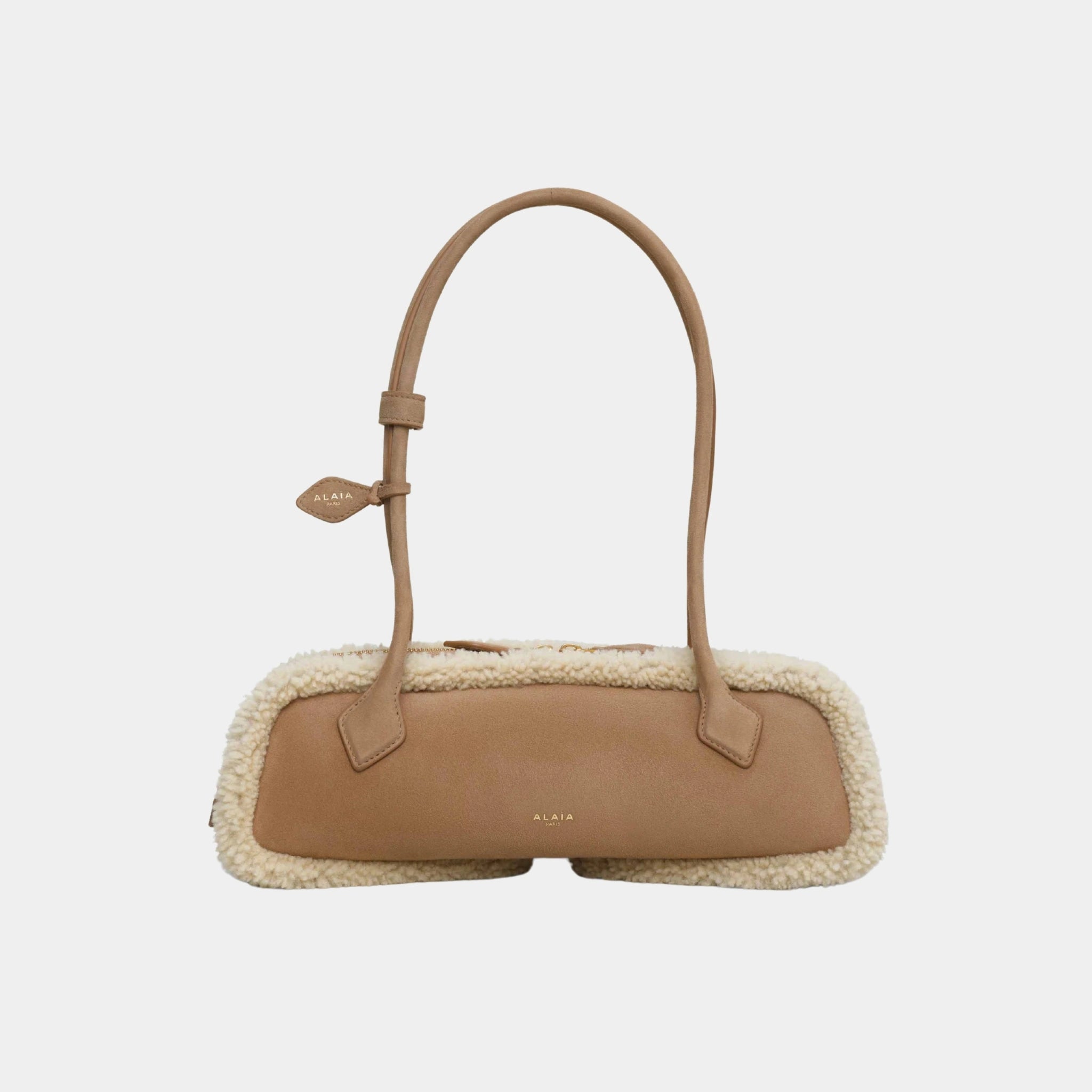 Alaia Le Dachshund Medium Shearling Bag, Camel, Front