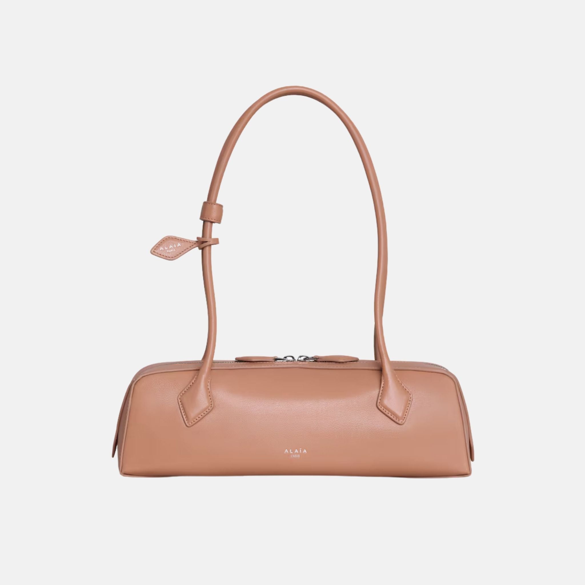 Alaia Le Teckel Medium Bag in Goatskin, Nude, Front