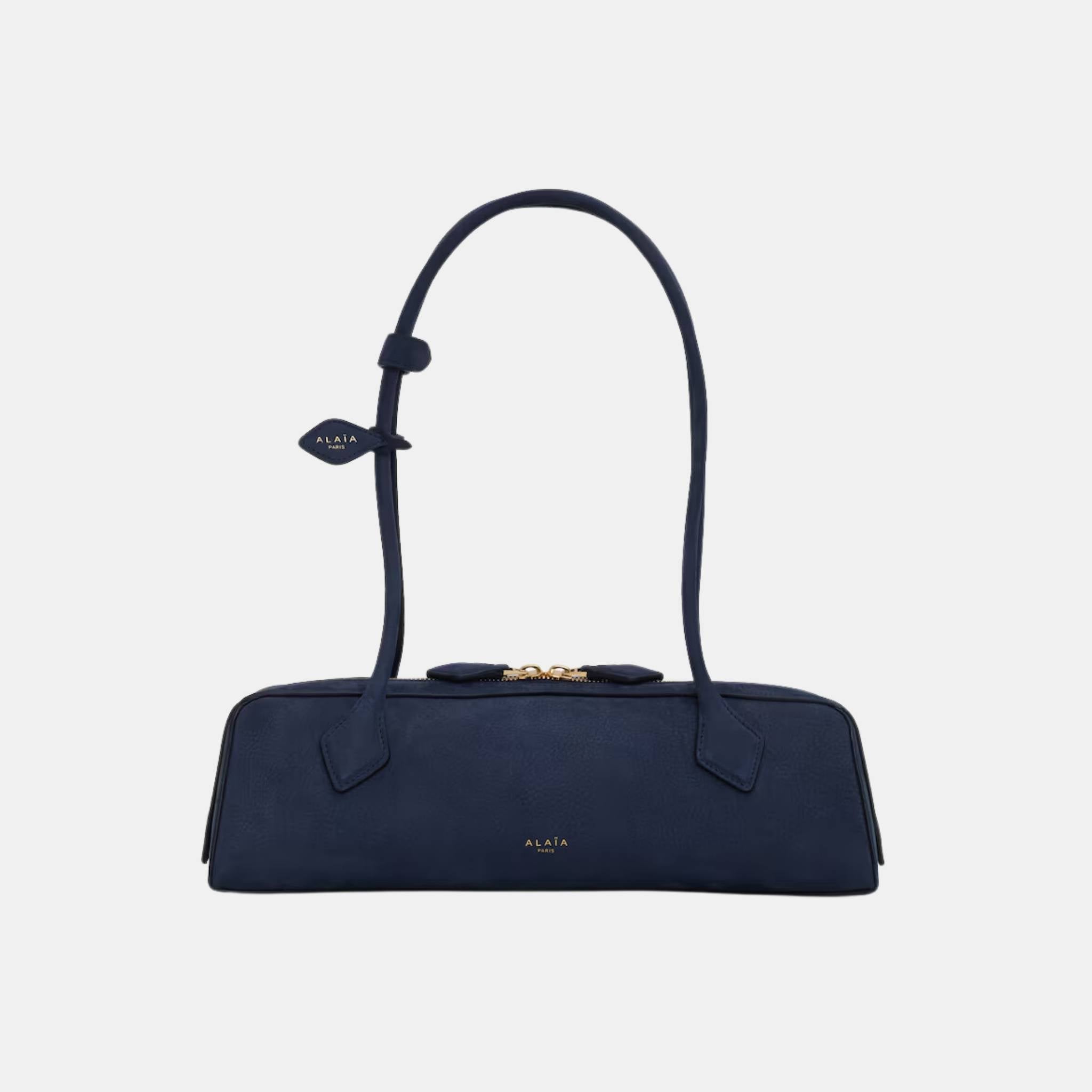 Alaia Le Teckel Medium Bag In Nubuck Calfskin, Dark Blue, Front View