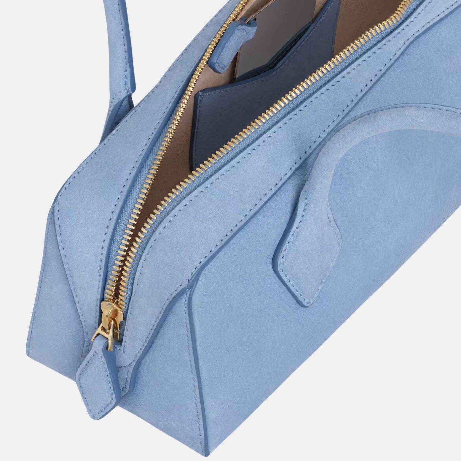 Alaia Le Teckel Medium Bag In Nubuck Calfskin, Sky Blue, Inside View