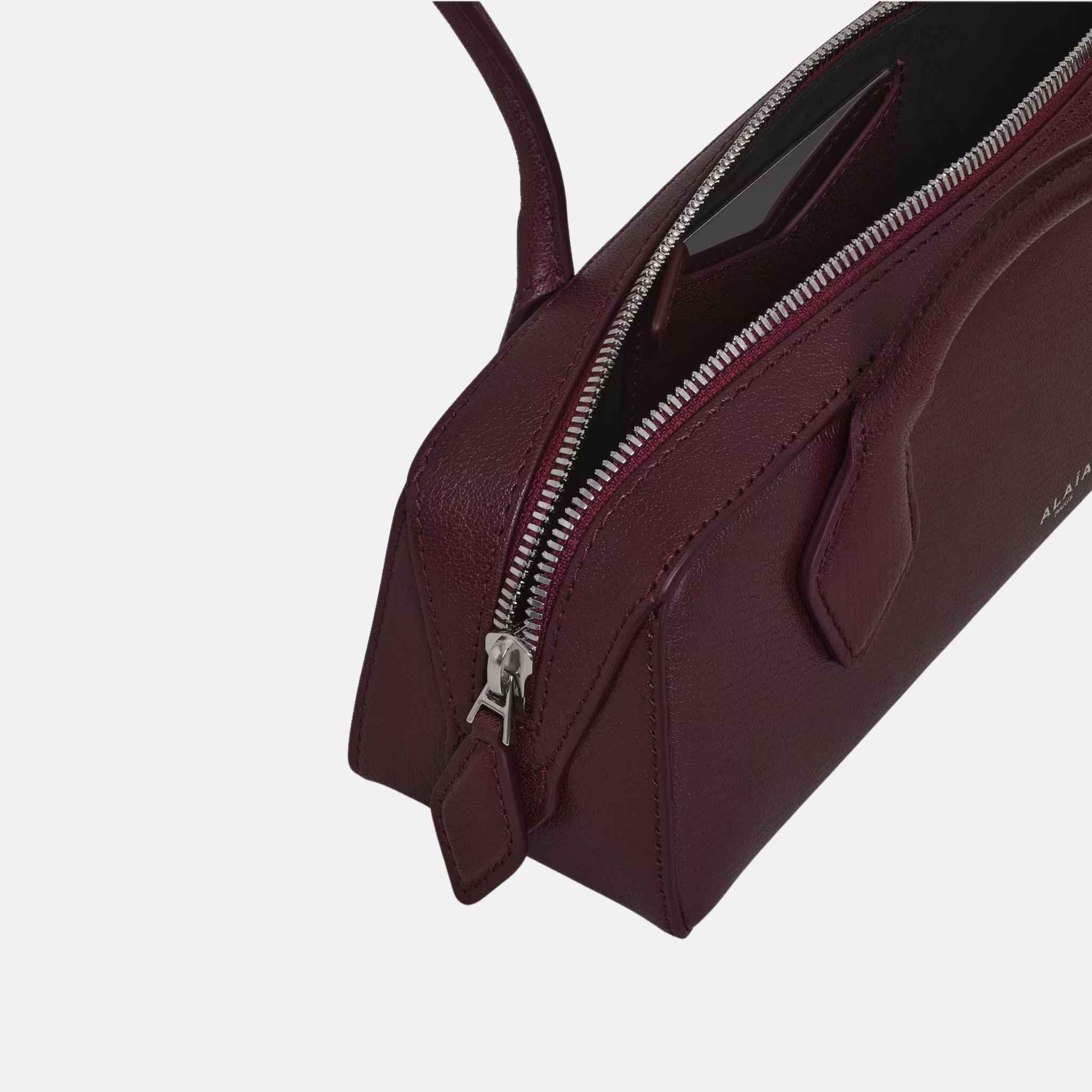 Alaïa Le Teckel Small Bag In Goatskin, Dark Red, Inside