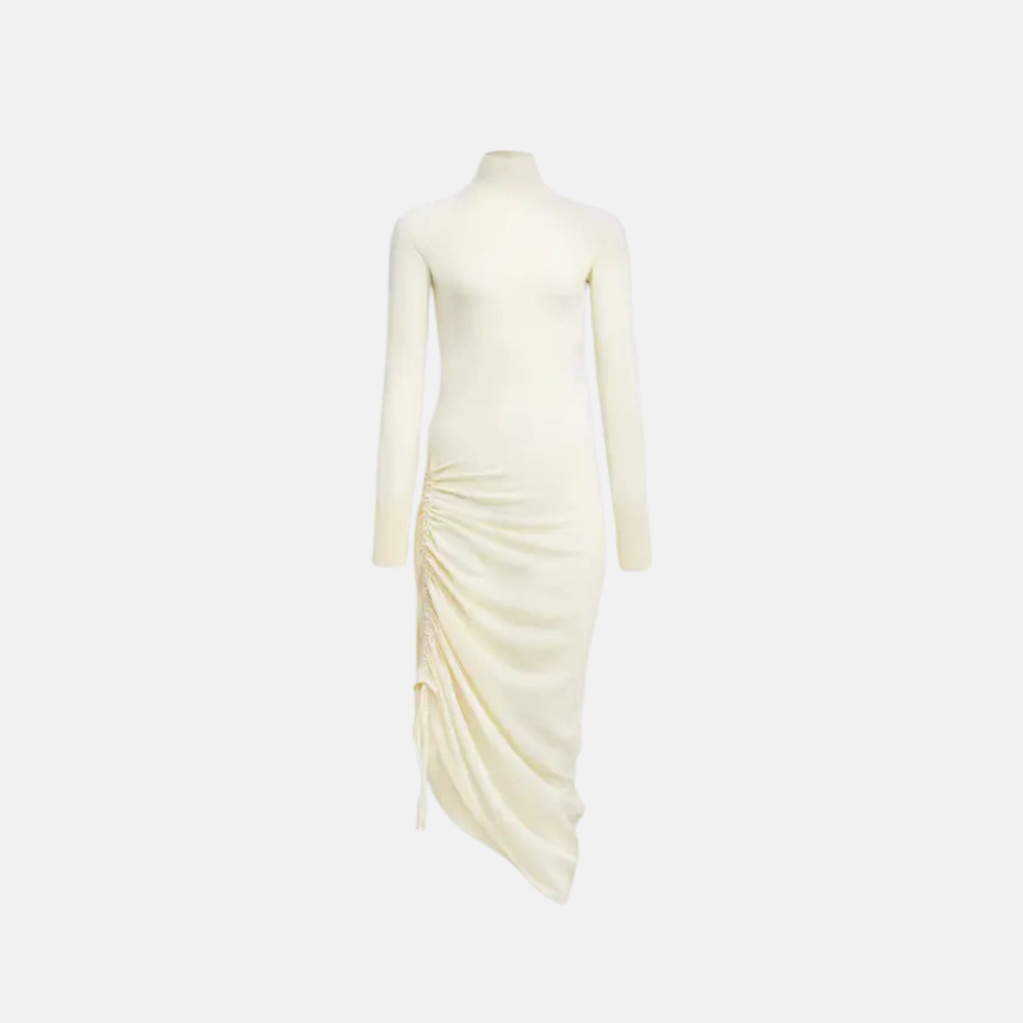 Alaia Long Sleeve Draped Knit Dress, Light Yellow
