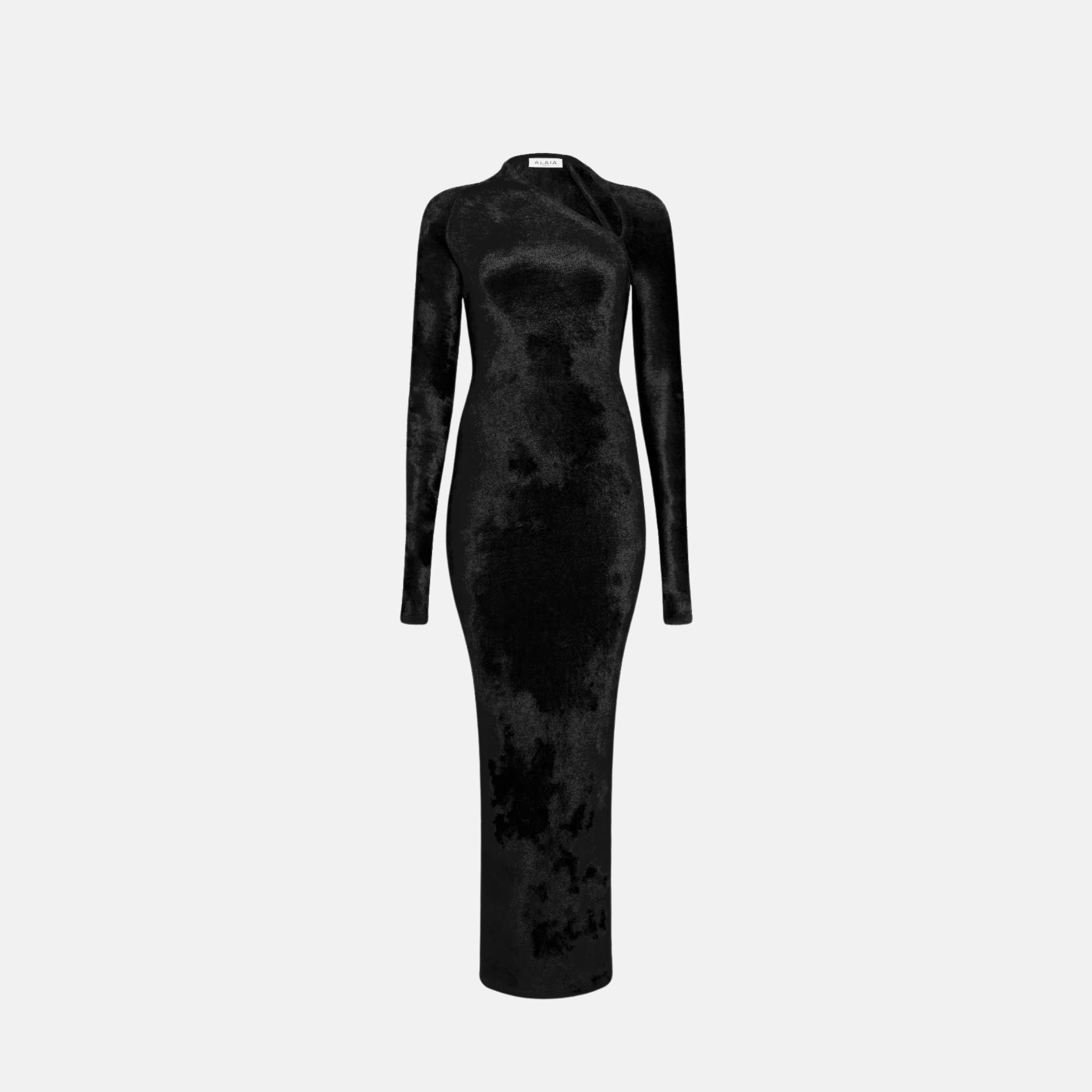 Alaia Maxi Bodycon Dress In Shiny Velvet Knit, Black