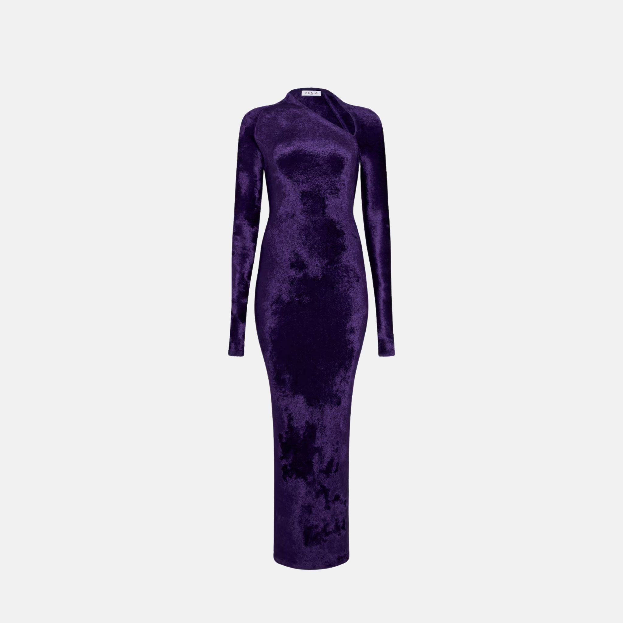 Alaia Maxi Bodycon Dress In Shiny Velvet Knit, Purple