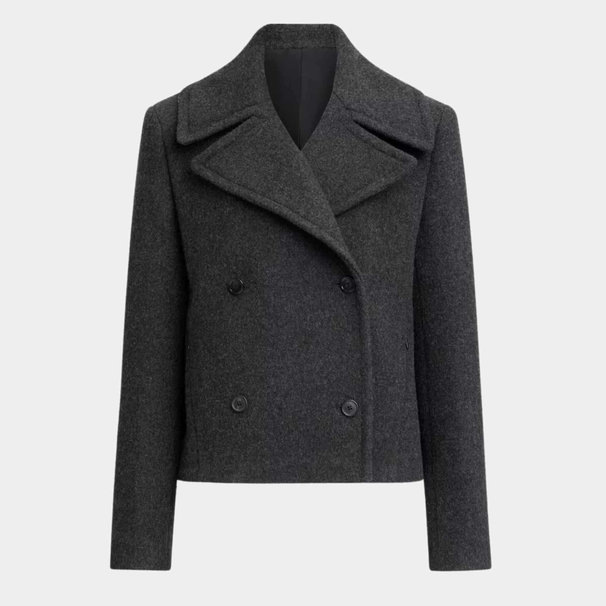 Alaia Merino Wool Pea Coat, Charcoal, Front View