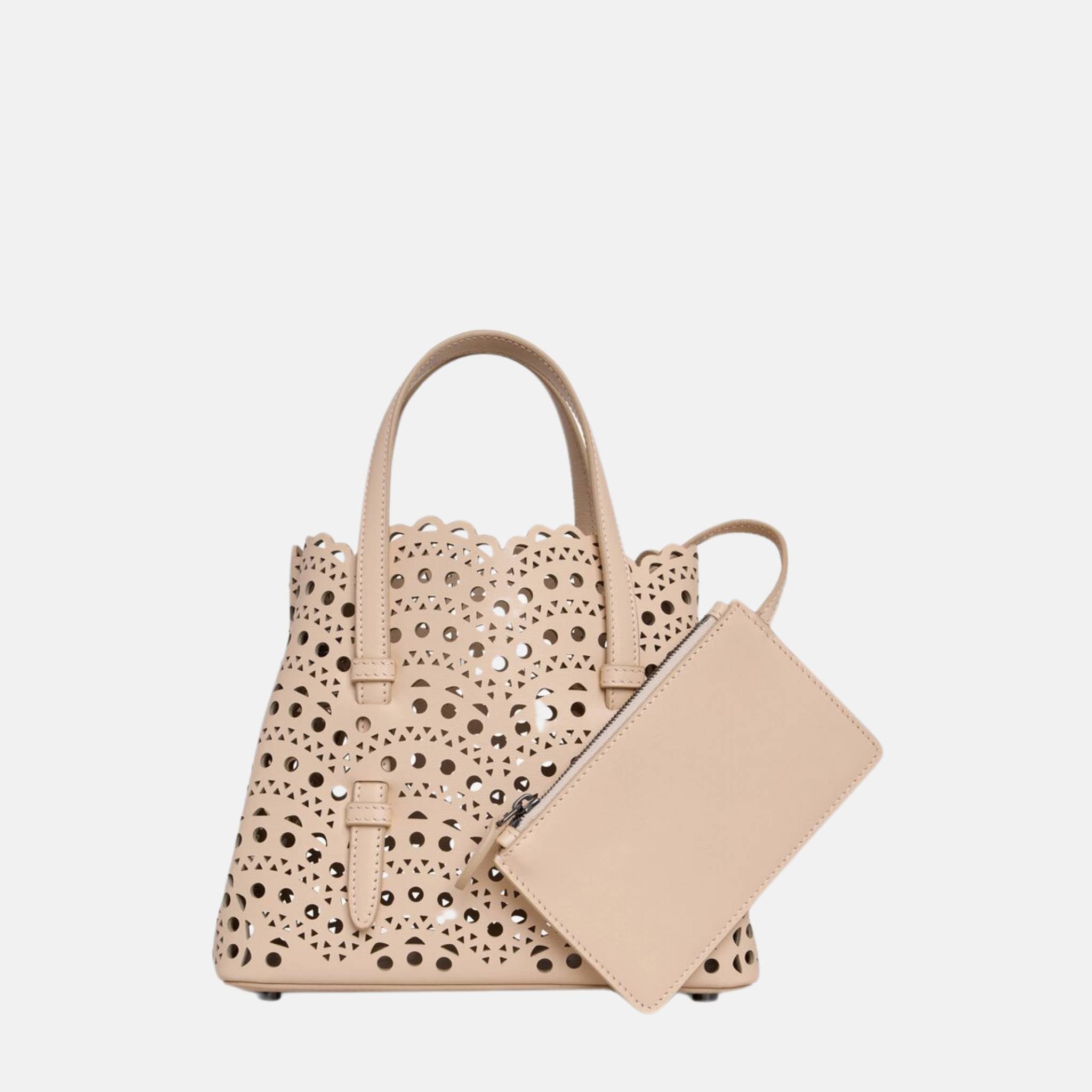 Alaïa Mina 20 Bag In Vienne Wave Calfskin, Nude