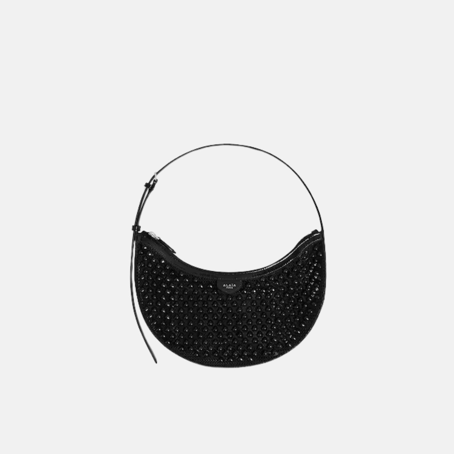 Alaia One Piece Demi Lune Bag In Fishnet Pyramids, Black