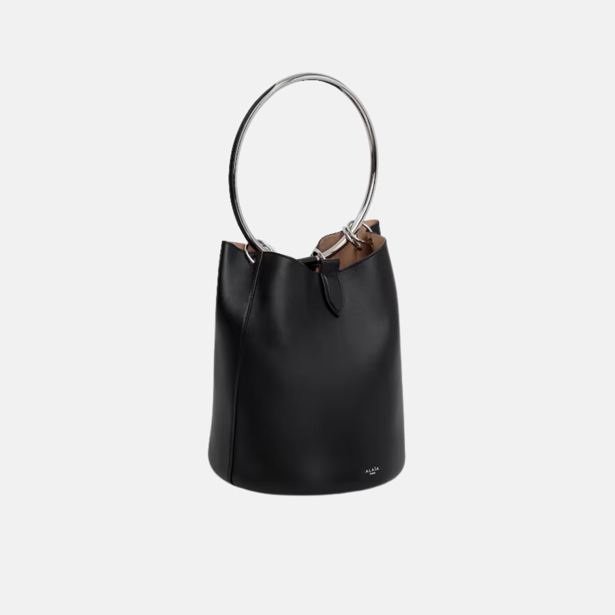 Alaia Ring Large Bucket Bag In Calfskin, Black, Side