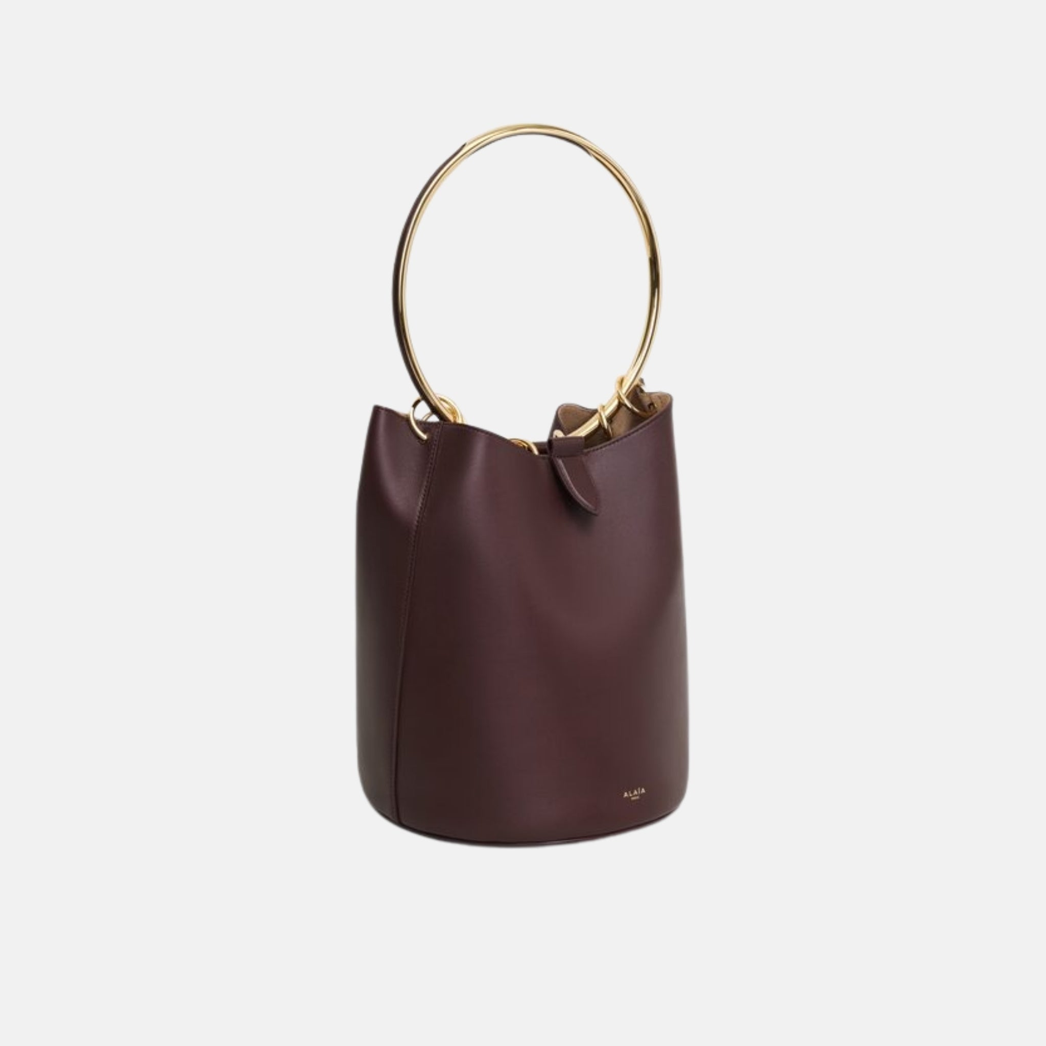 Alaia Ring Large Bucket Bag In Calfskin, Chocolate, Side