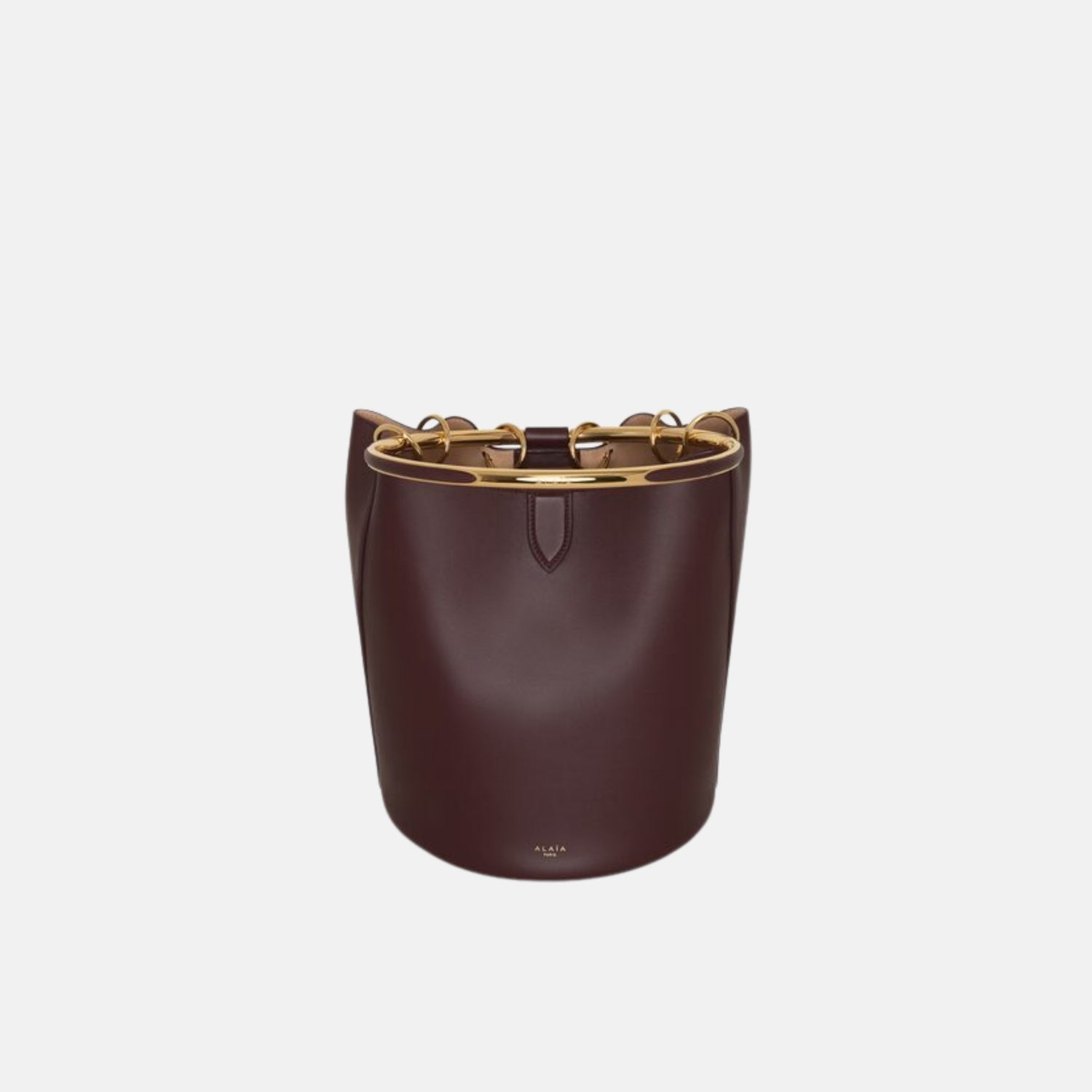 Alaia Ring Large Bucket Bag In Calfskin, Chocolate, Strap